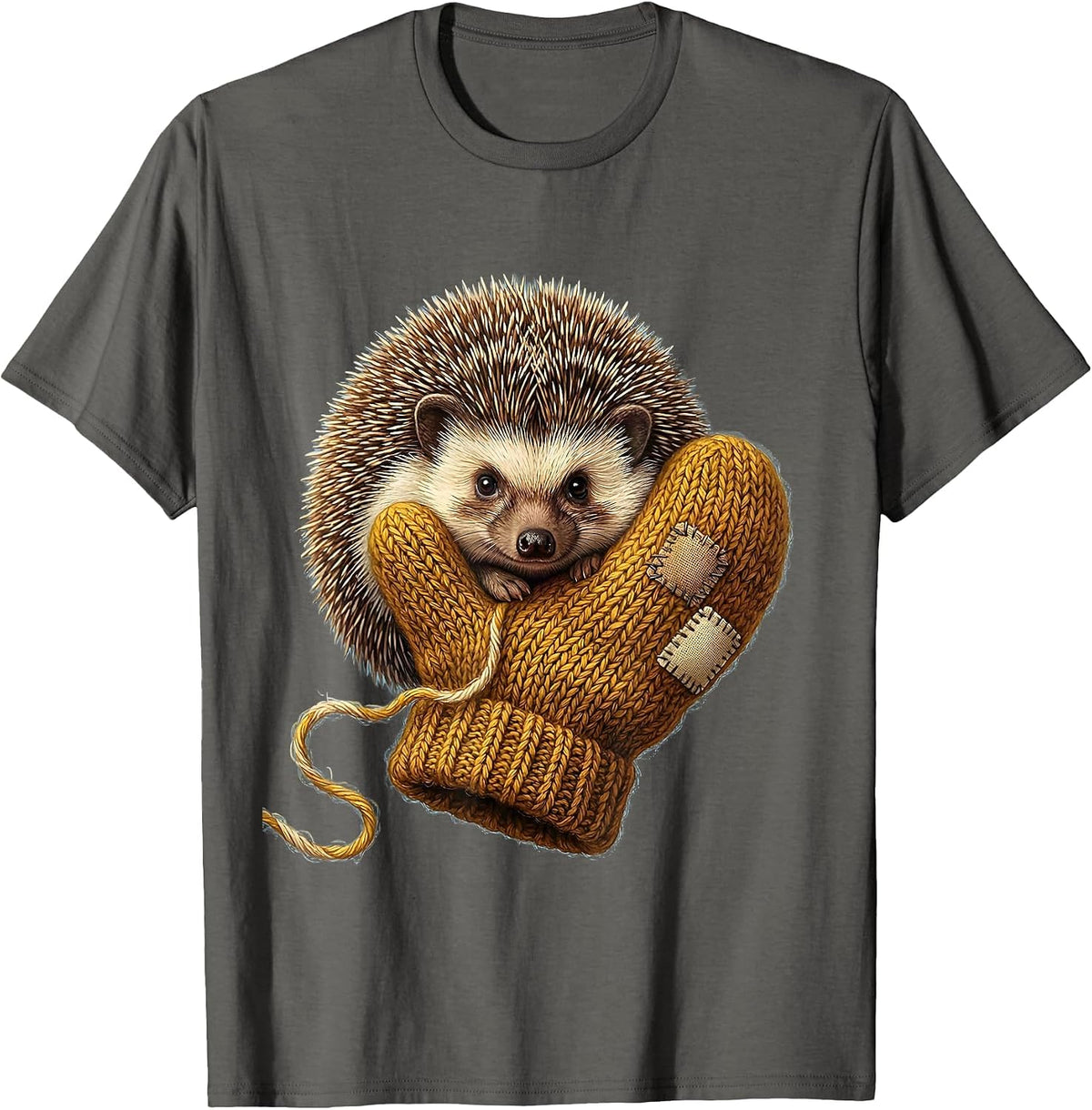 Men's Plump Hedgehog In Mitten Cute Animal Lover Gift T-Shirt - Asphalt Grey