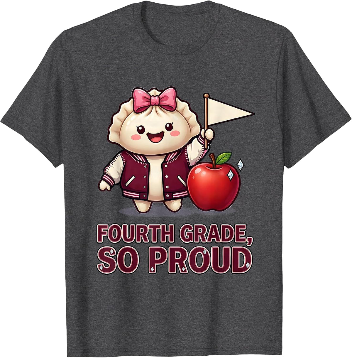 Fourth Grade So Proud Kawaii Dumpling Back to School Girl T-Shirt - Dark Heather Grey
