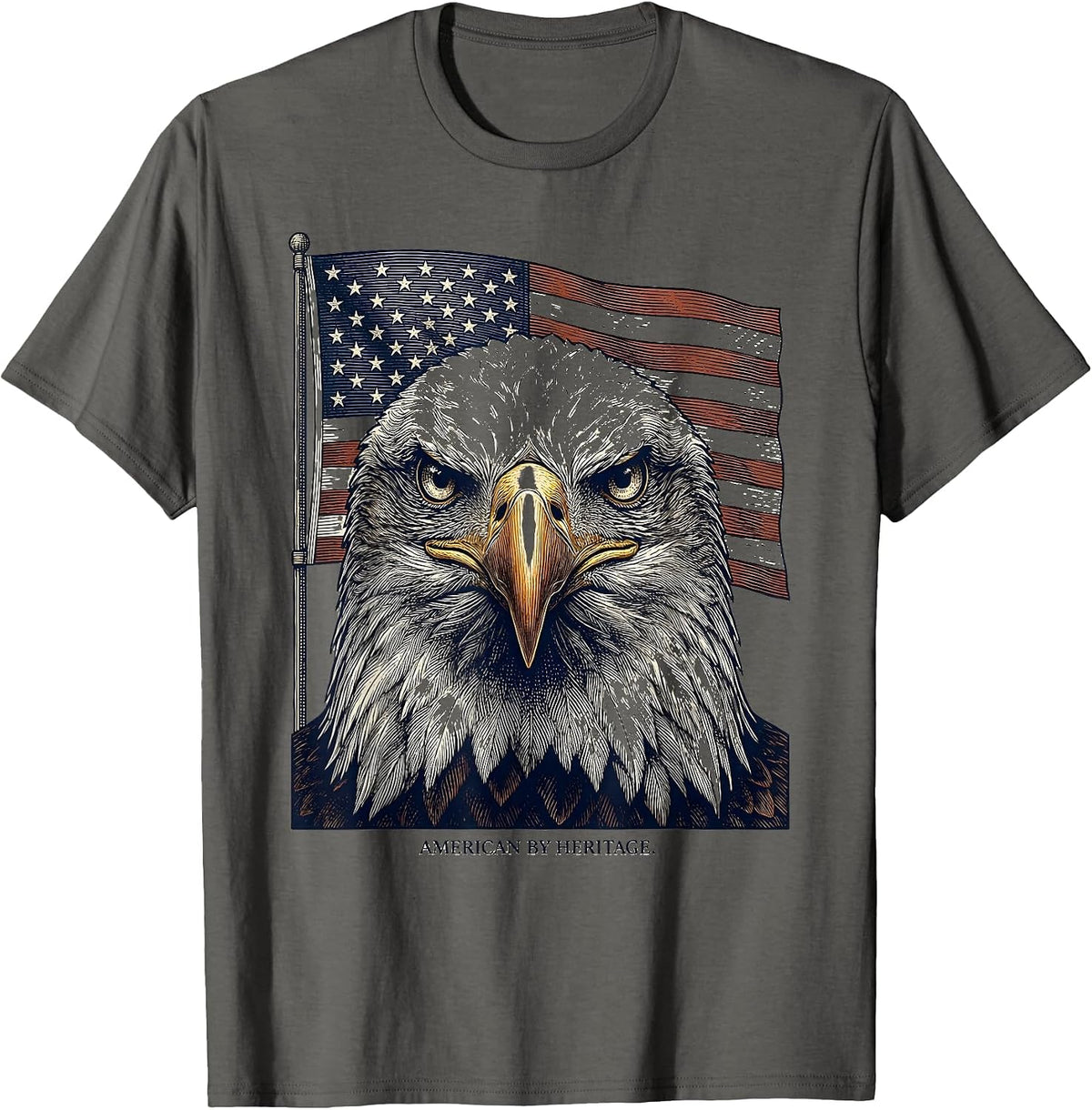 American By Heritage Crosshatch Etching Patriotic Eagle Flag T-Shirt - Asphalt Grey