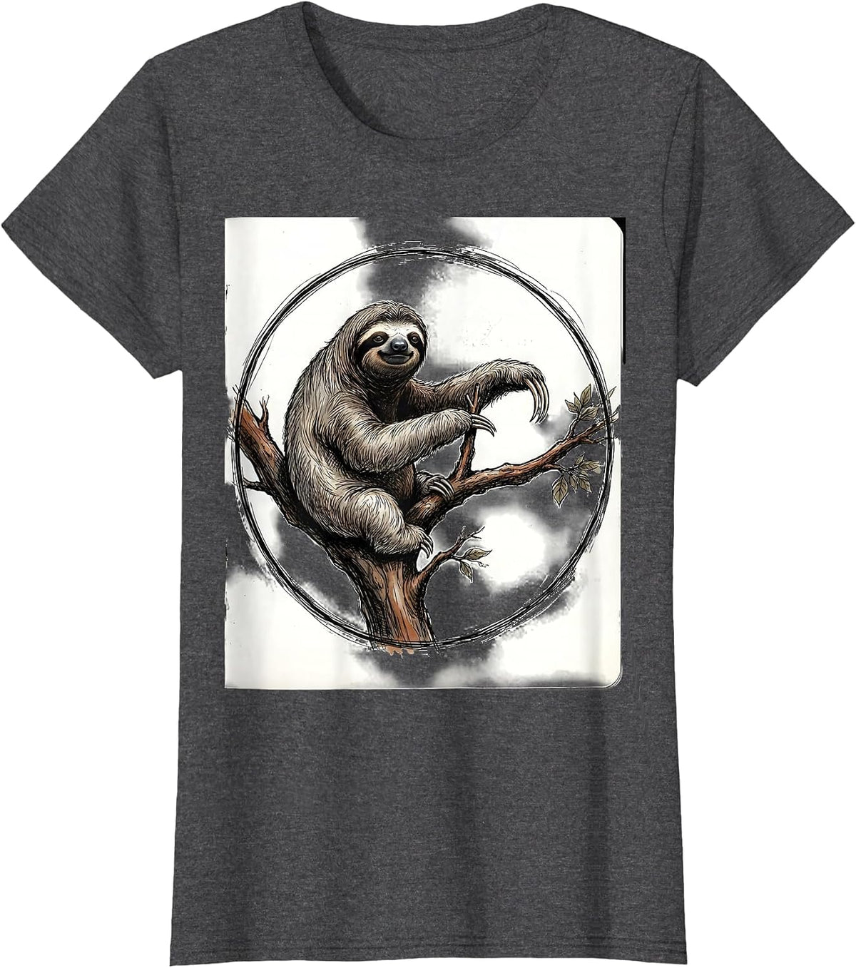 Women's Sloth Lover Hand-Sketched Novelty Humor T-Shirt - Dark Heather Grey