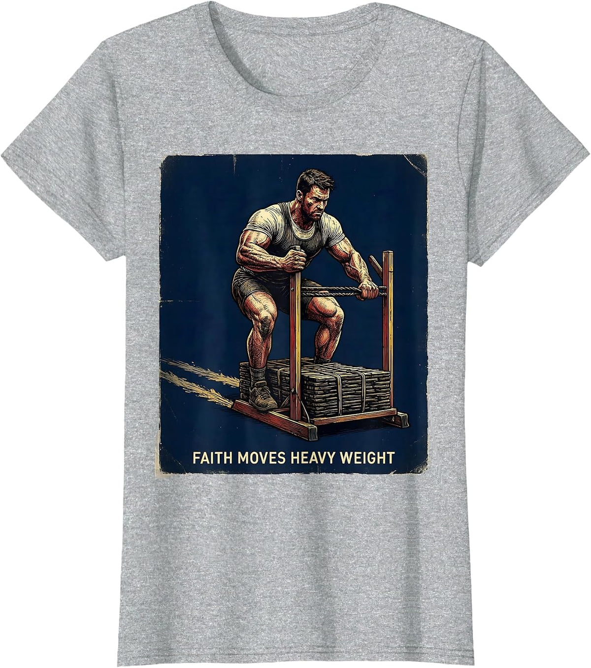 Faith Moves Heavy Weight Vintage Christian Gym Weightlifter T-Shirt - Heather Grey