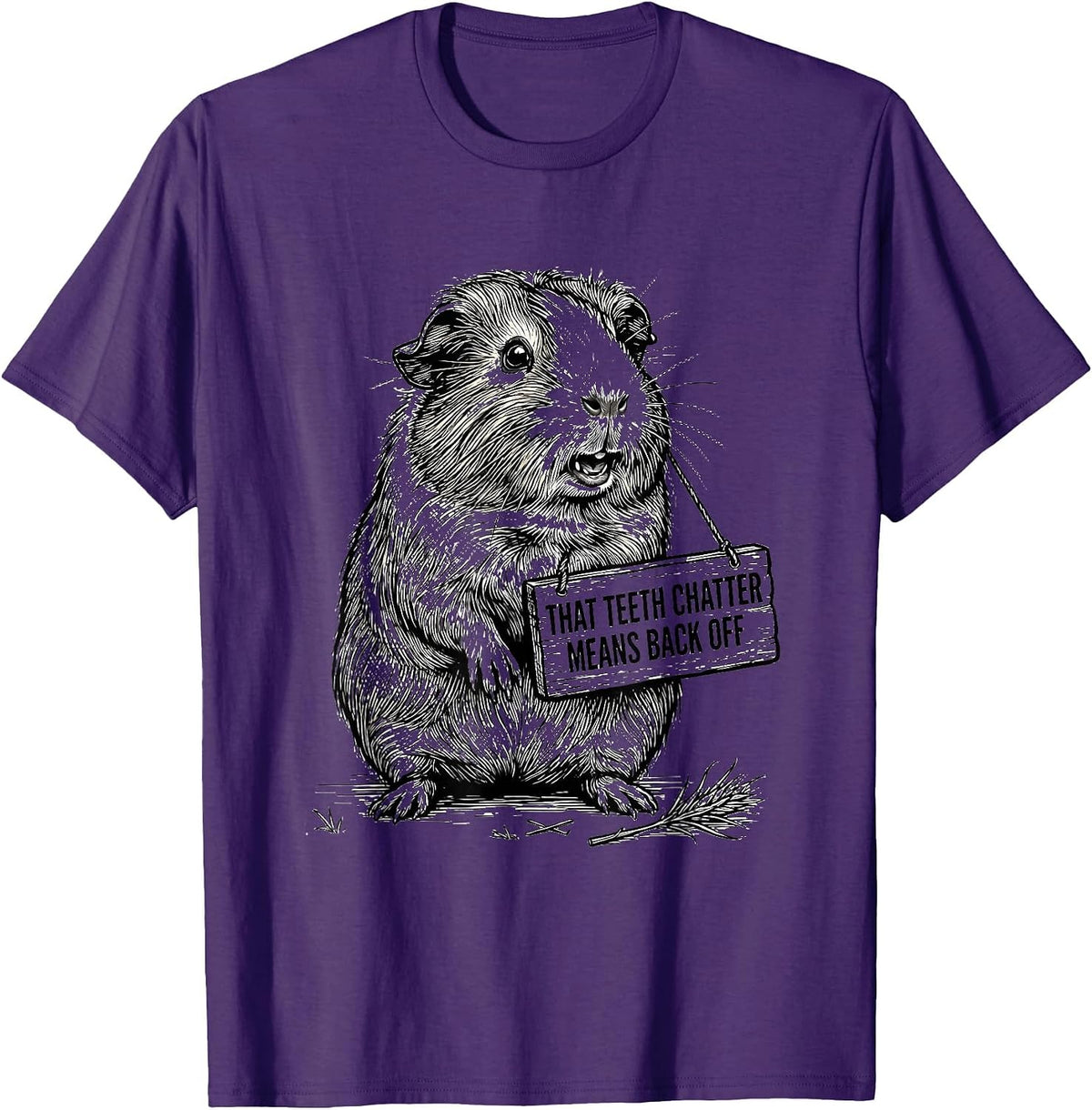 That Teeth Chatter Means Back Off Funny Guinea Pig Cavy T-Shirt - Purple
