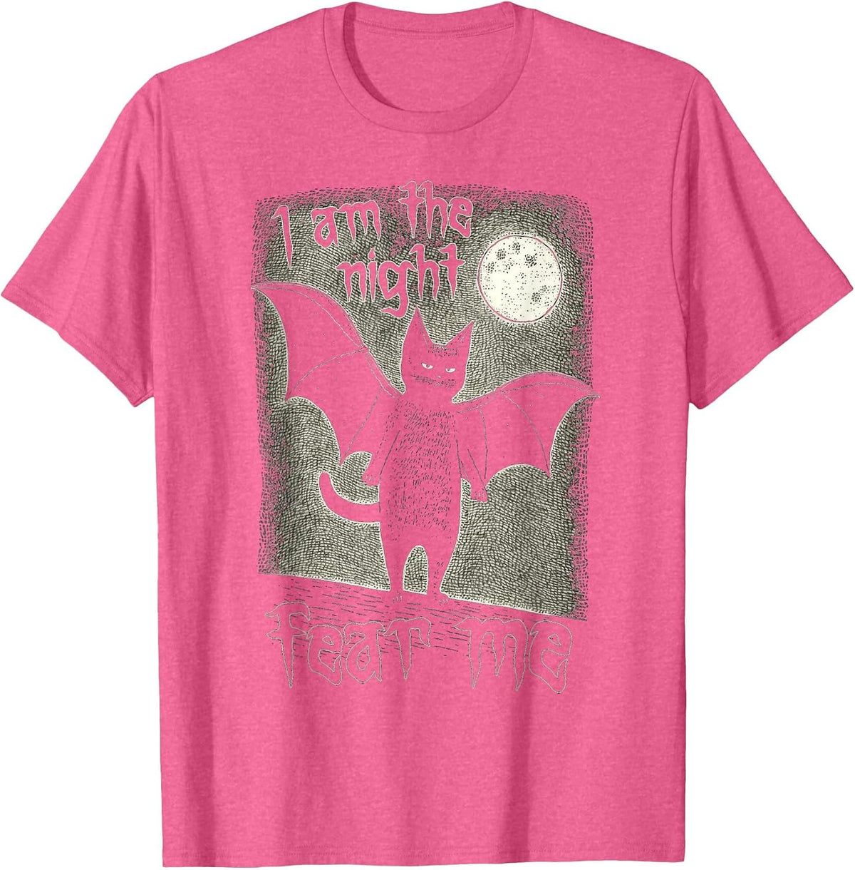 I Am The Night Fear Me Cute Black Cat Bat Punk Goth Grunge T-Shirt - Pink Heather