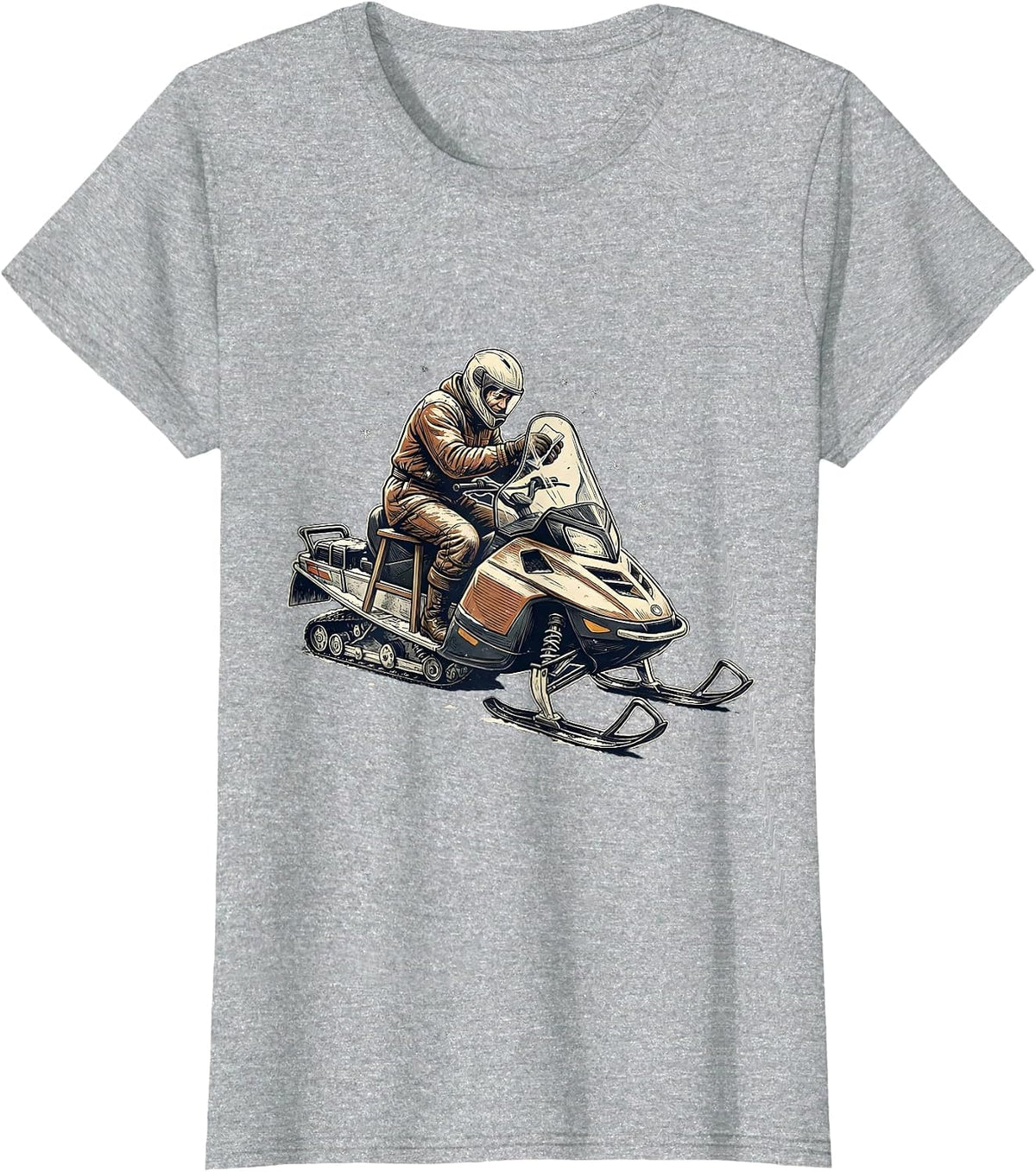 Helmeted Snowmobile Rider Vintage Winter Humor T-Shirt - Heather Grey