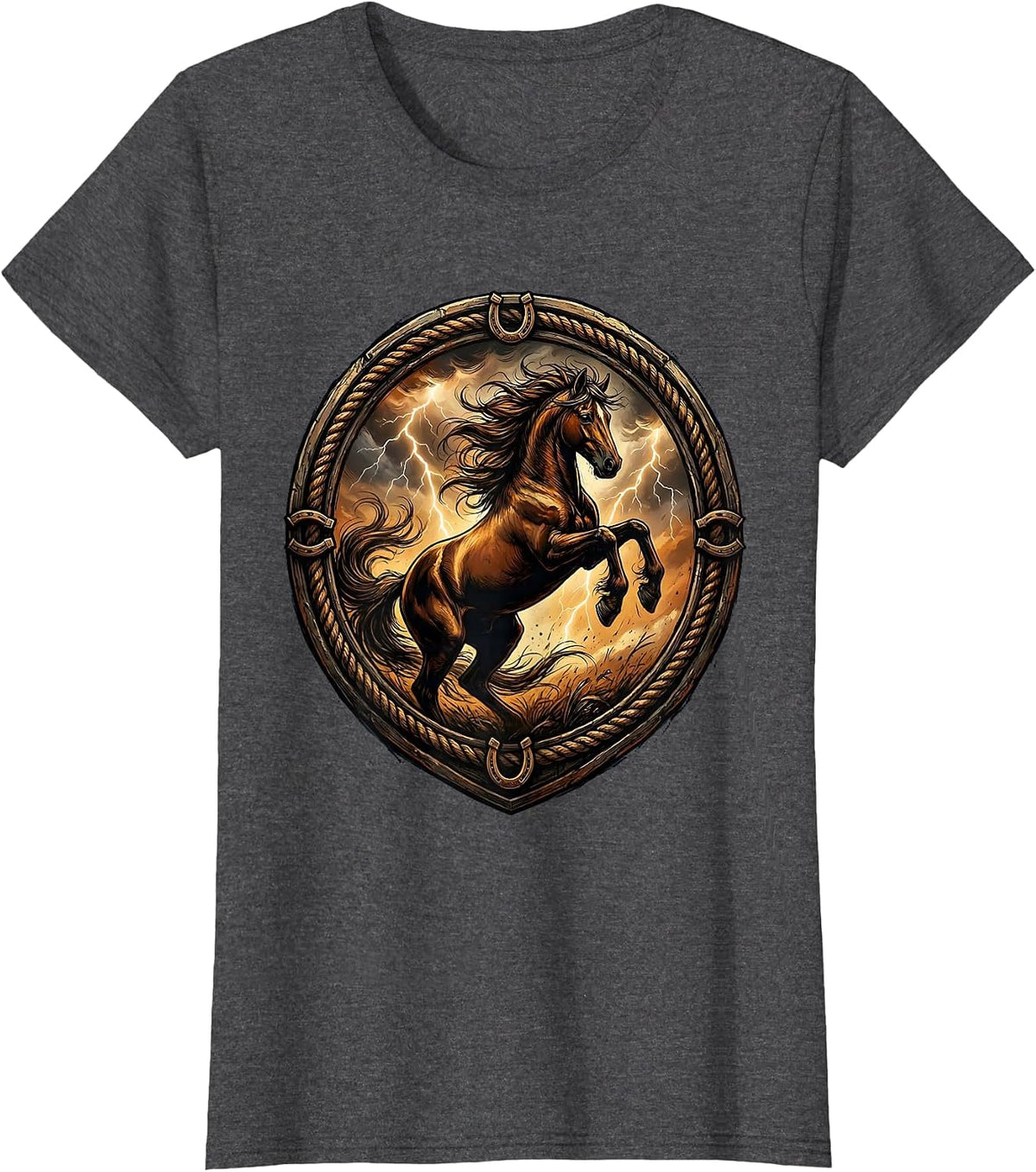 Women's Rearing Horse Stormy Sky Western Graphic T-Shirt - Dark Heather Grey