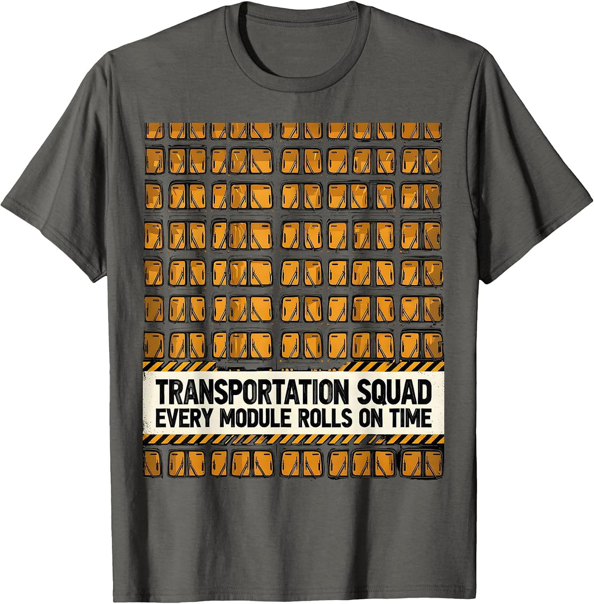 Transportation Squad, Every Module Rolls On Time School Bus T-Shirt - Asphalt Grey