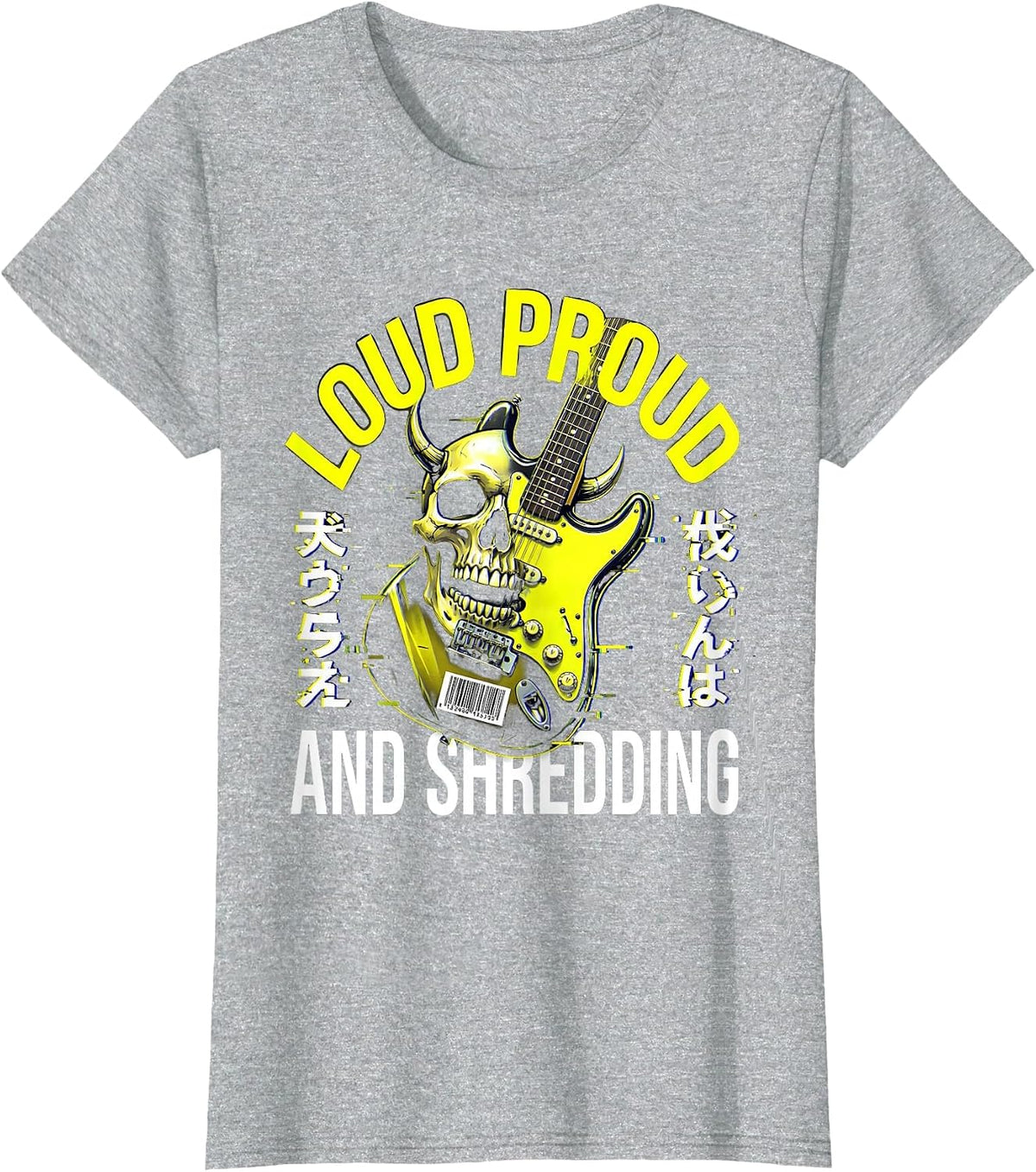 Women's Loud Proud and Shredding 80s Rock Band Design T-Shirt - Heather Grey