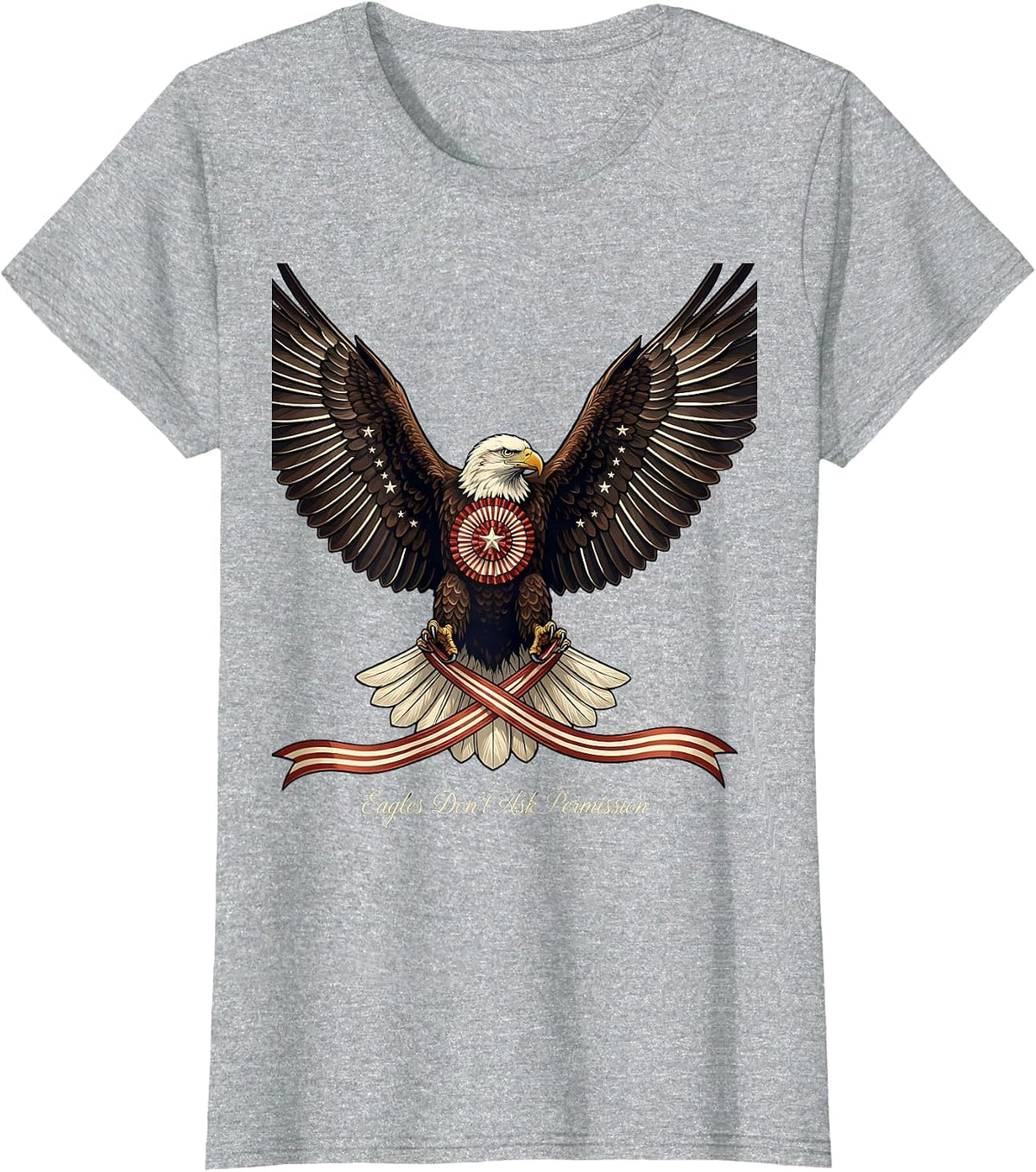 Women's American Flag Eagle Eagles Dont Ask Permission T-Shirt - Heather Grey