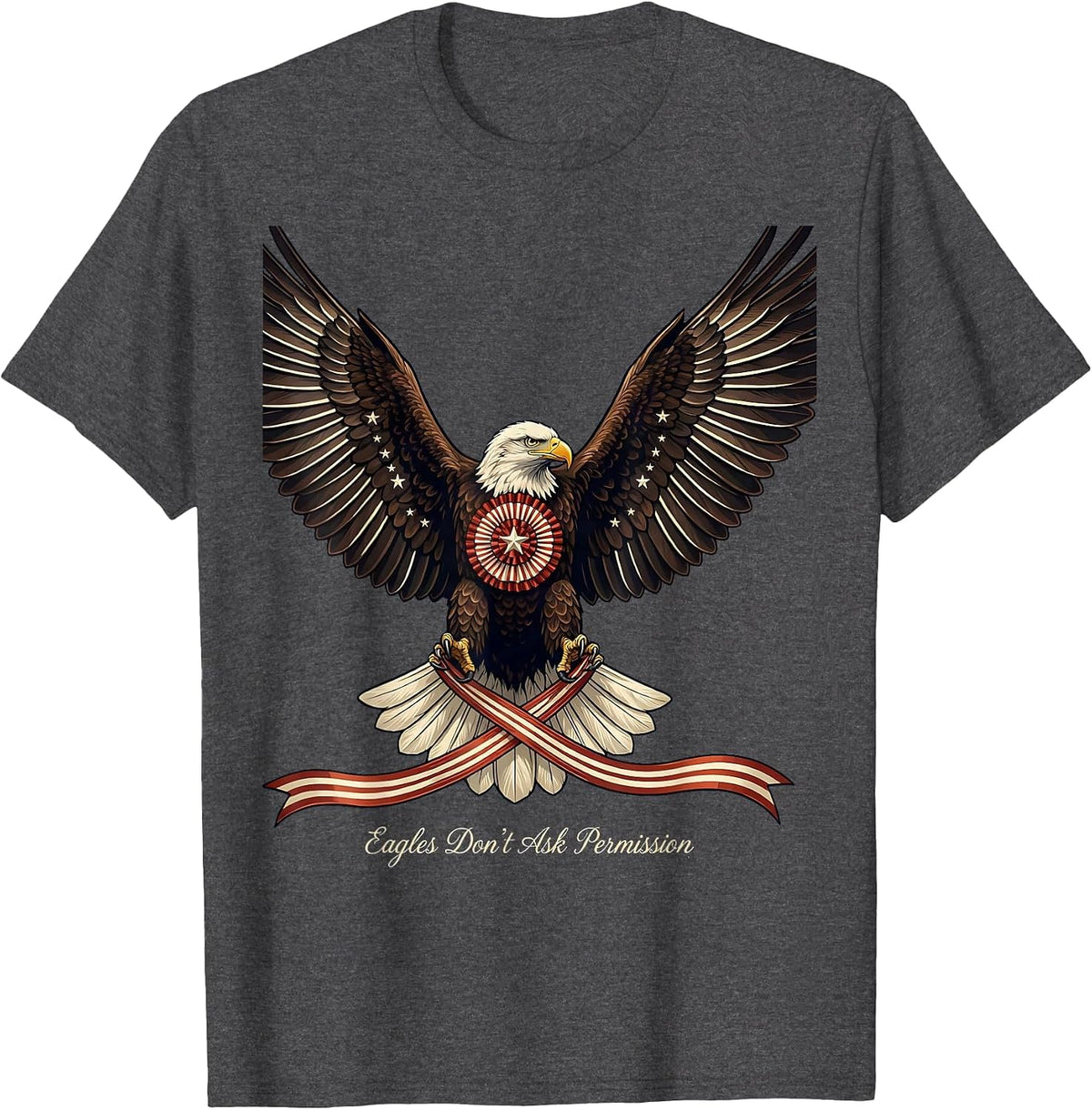 Men's American Flag Eagle Eagles Dont Ask Permission T-Shirt - Dark Heather Grey