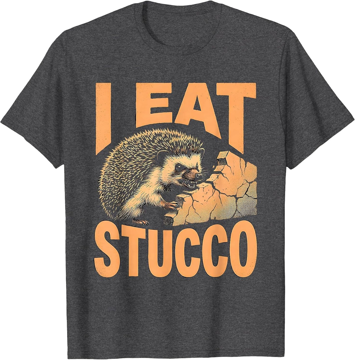 Men's I Eat Stucco Funny Cursed Hedgehog Meme Absurdist Humor T-Shirt - Dark Heather Grey