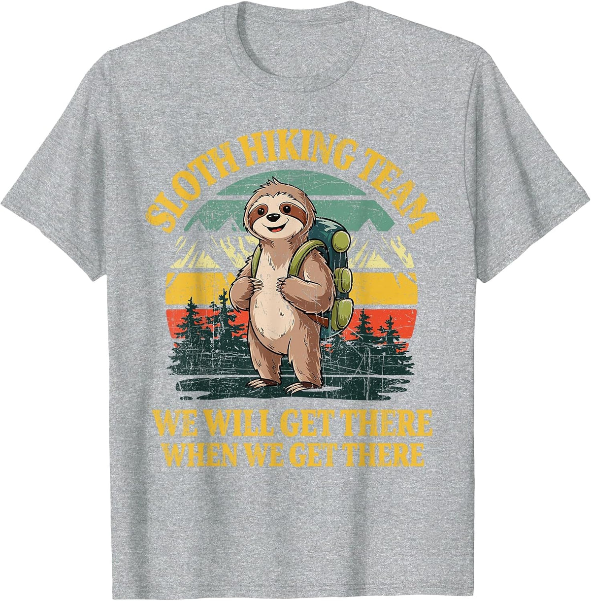 Funny Sloth Hiking T-Shirt - Heather Grey