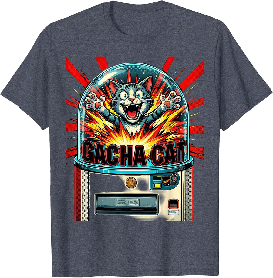 Gacha Cat Pop Art Anime Ramen Cat Gaming Humor T-Shirt - Heather Blue