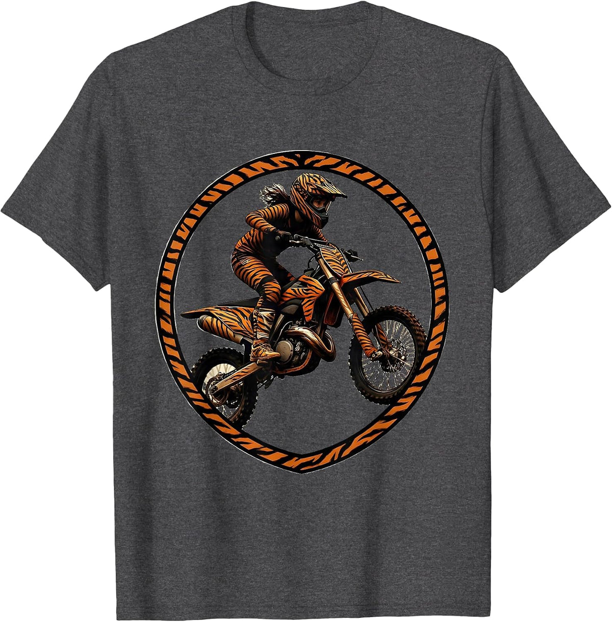 Camo Girl Dirt Bike Rider Graphic Tee T-Shirt - Dark Heather Grey