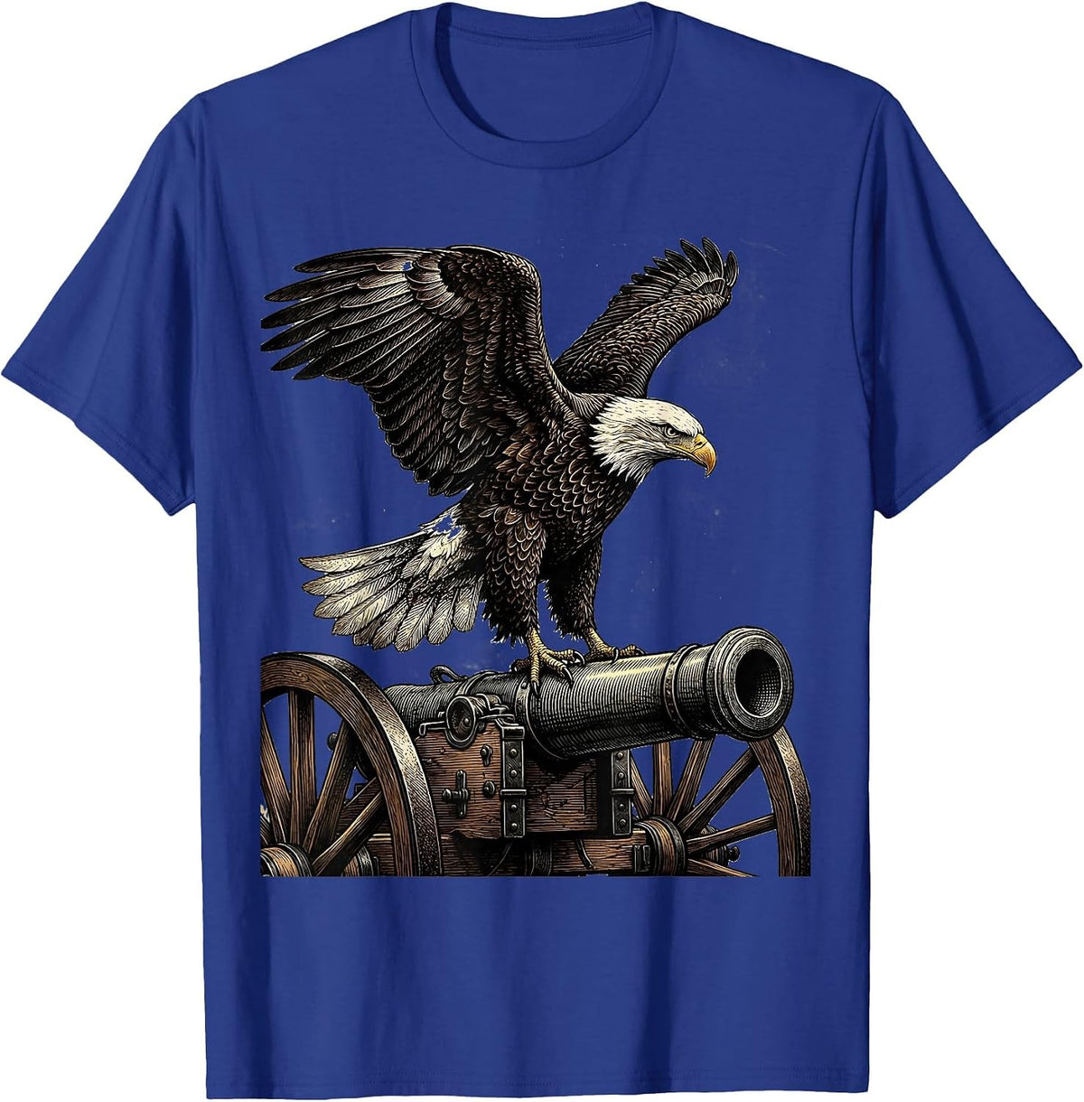 Men's American Flag Eagle on Revolutionary War Cannon T-Shirt - Royal Blue