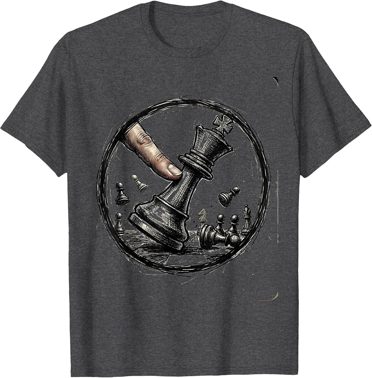 Chess King Resignation Graphic Tee T-Shirt - Dark Heather Grey