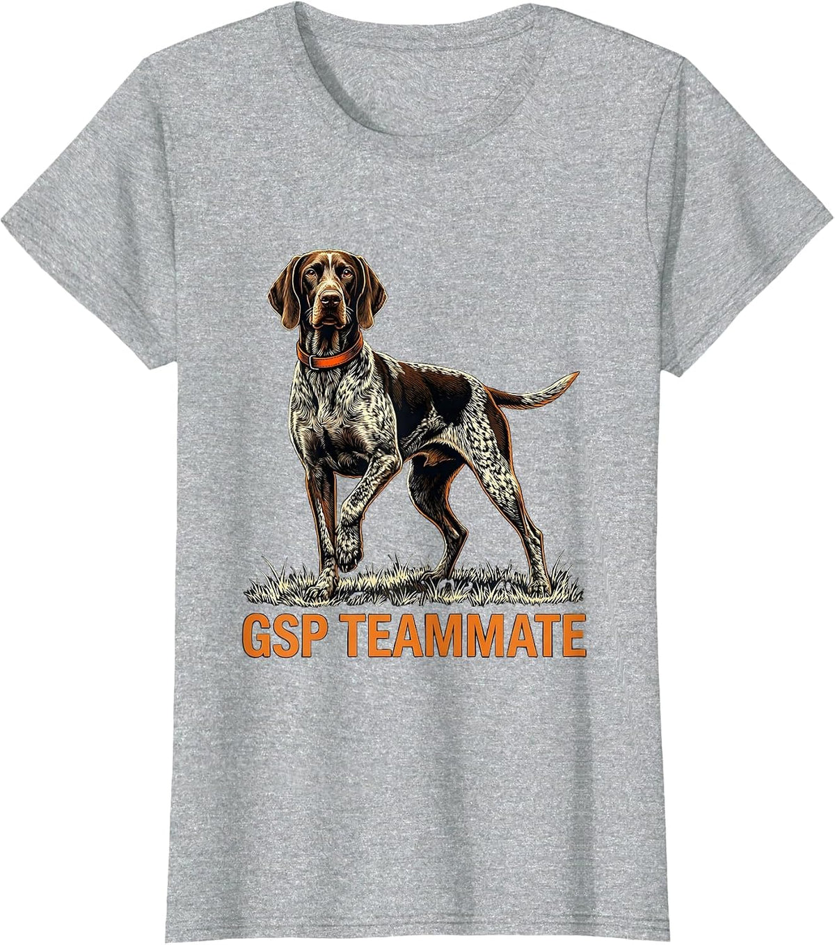 Women's GSP Teammate Stencil German Shorthaired Pointer Dog Lover T-Shirt - Heather Grey