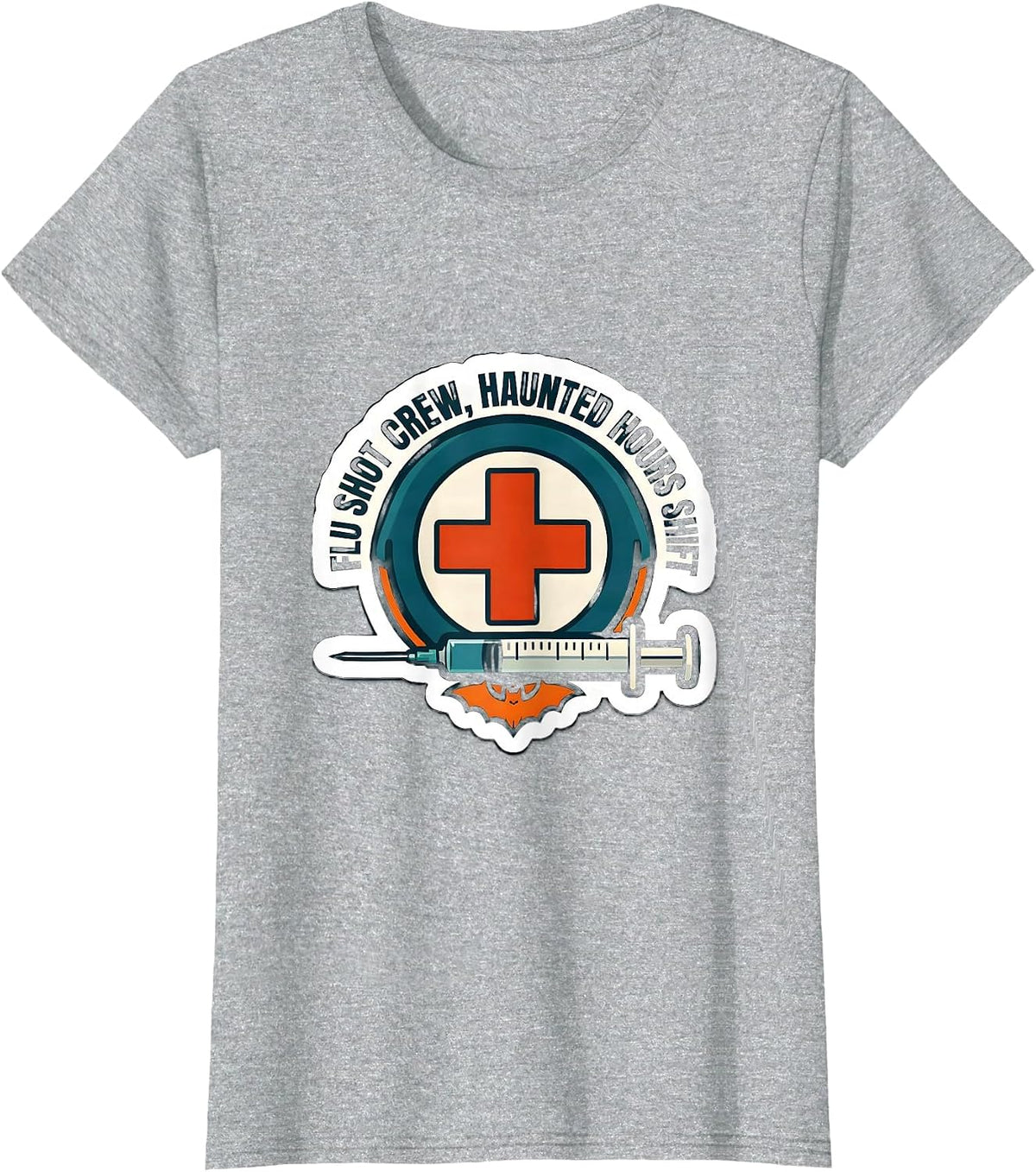 Flu Shot Crew Haunted Hours Shift Funny Nurse Halloween T-Shirt - Heather Grey