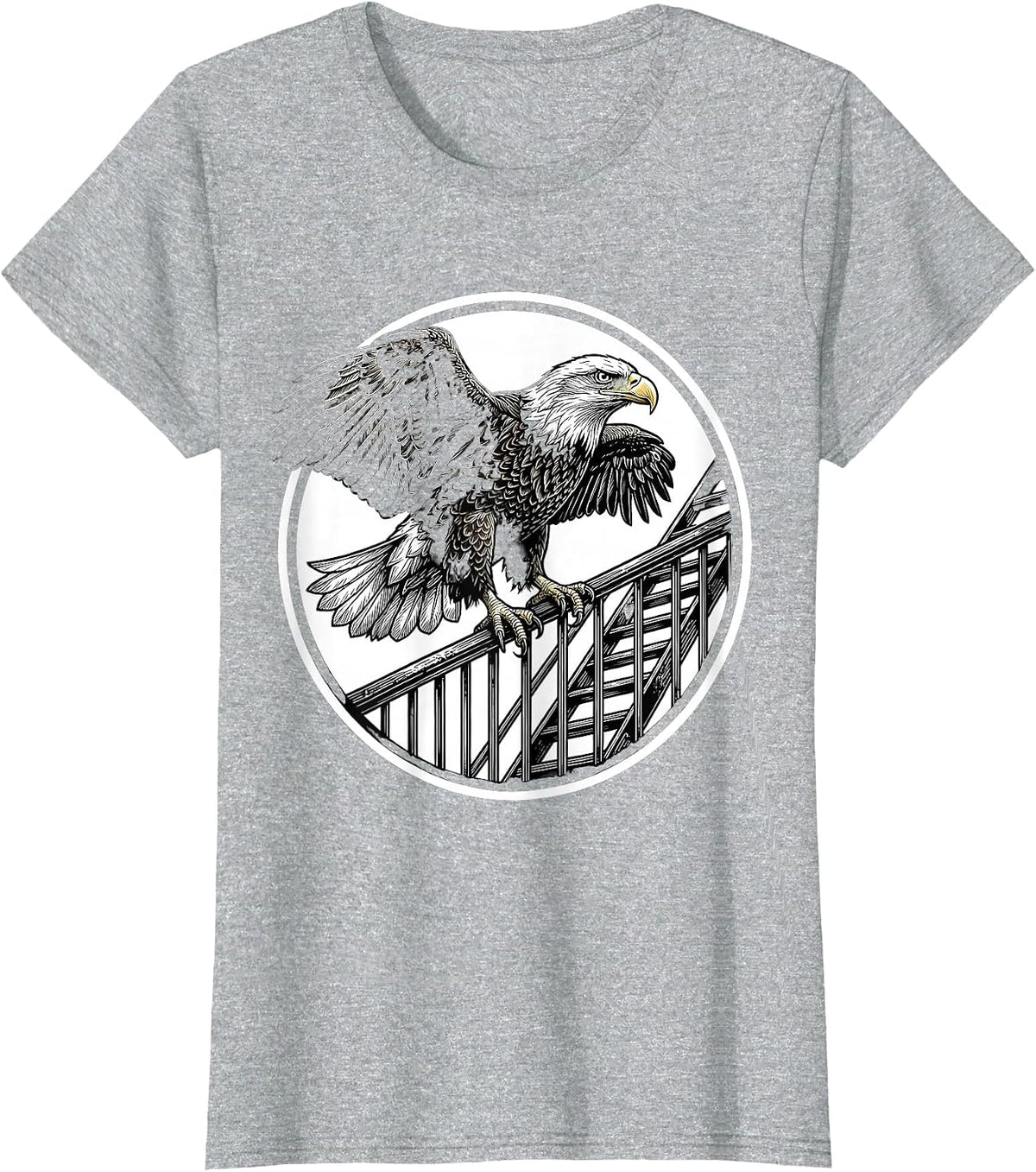 NYC Eagle on Fire Escape Graphic Tee T-Shirt - Heather Grey
