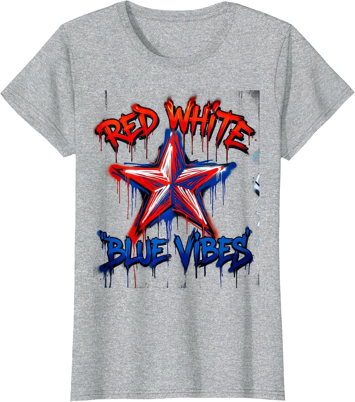 Women's Red White Blue Vibes Patriotic Design T-Shirt - Heather Grey