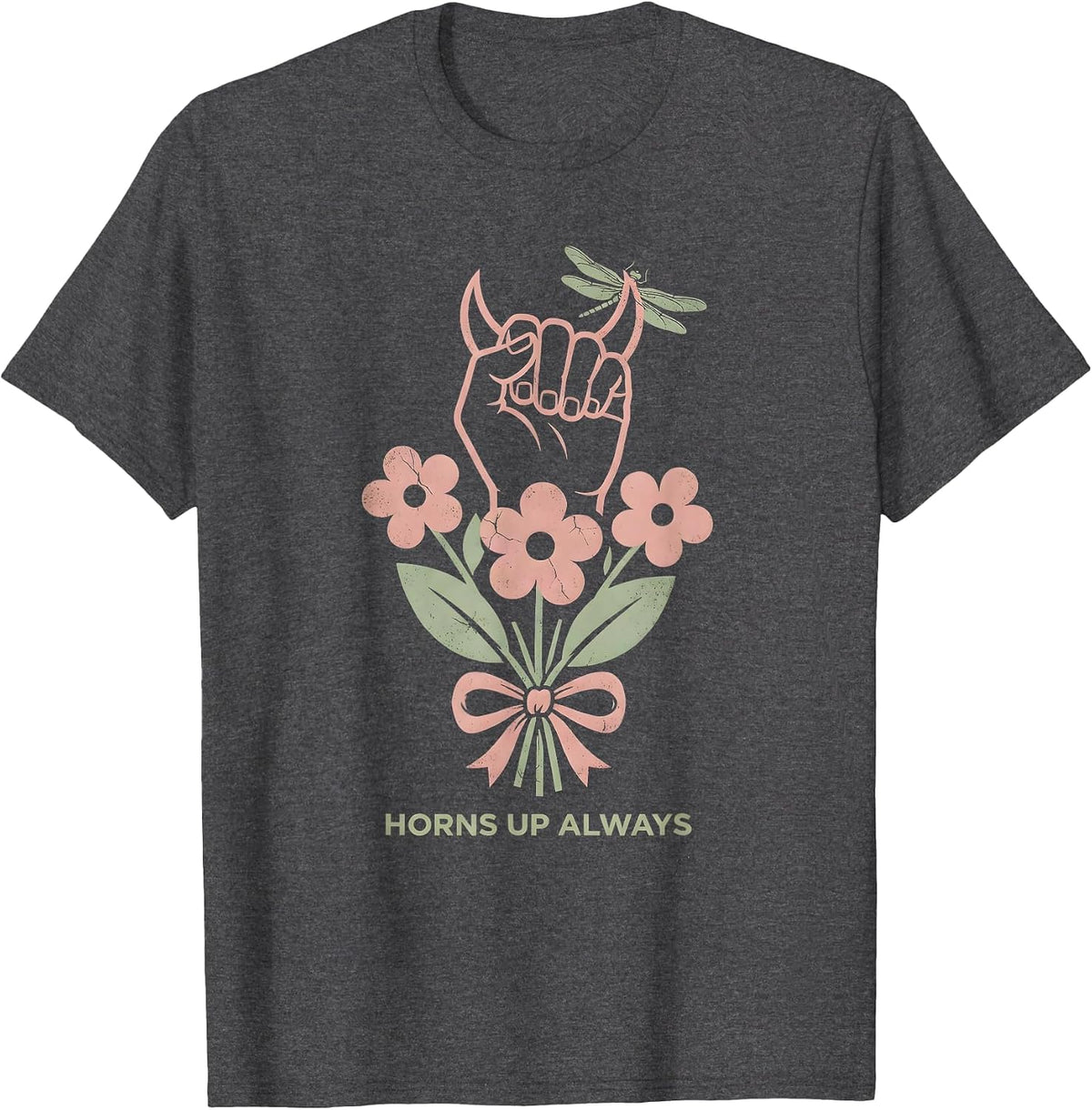 Horns Up Always Metal Band Graphic Design T-Shirt, Men, Dark Heather Grey, 3X-Large - As Pictured