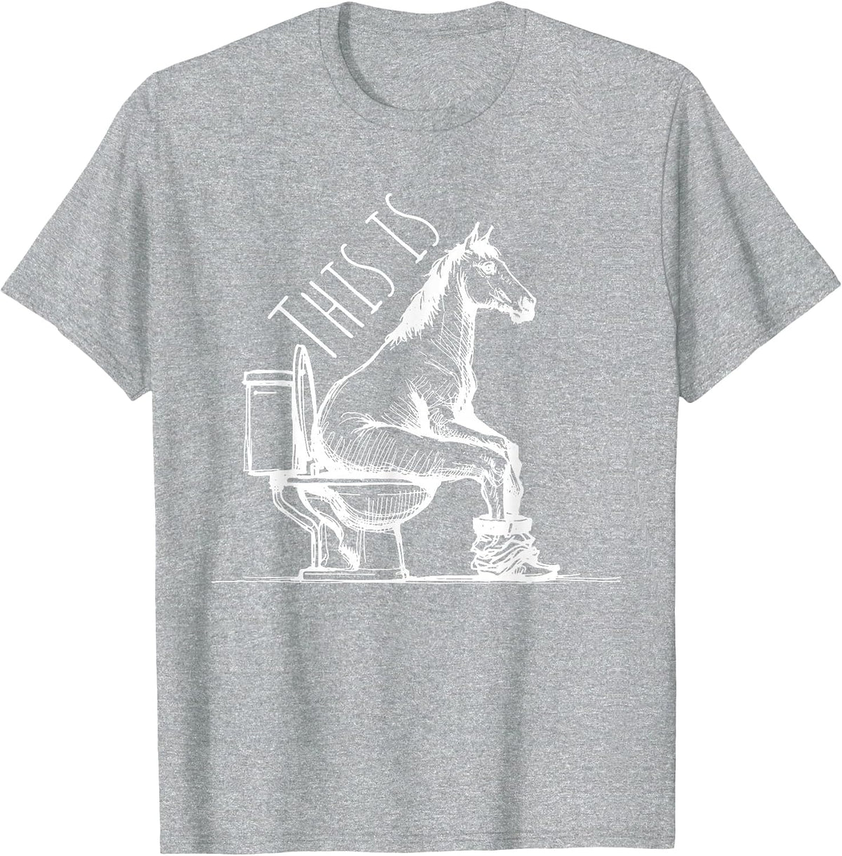 Funny Horse on Toilet Joke Minimal Equestrian Farm T-Shirt - Heather Grey