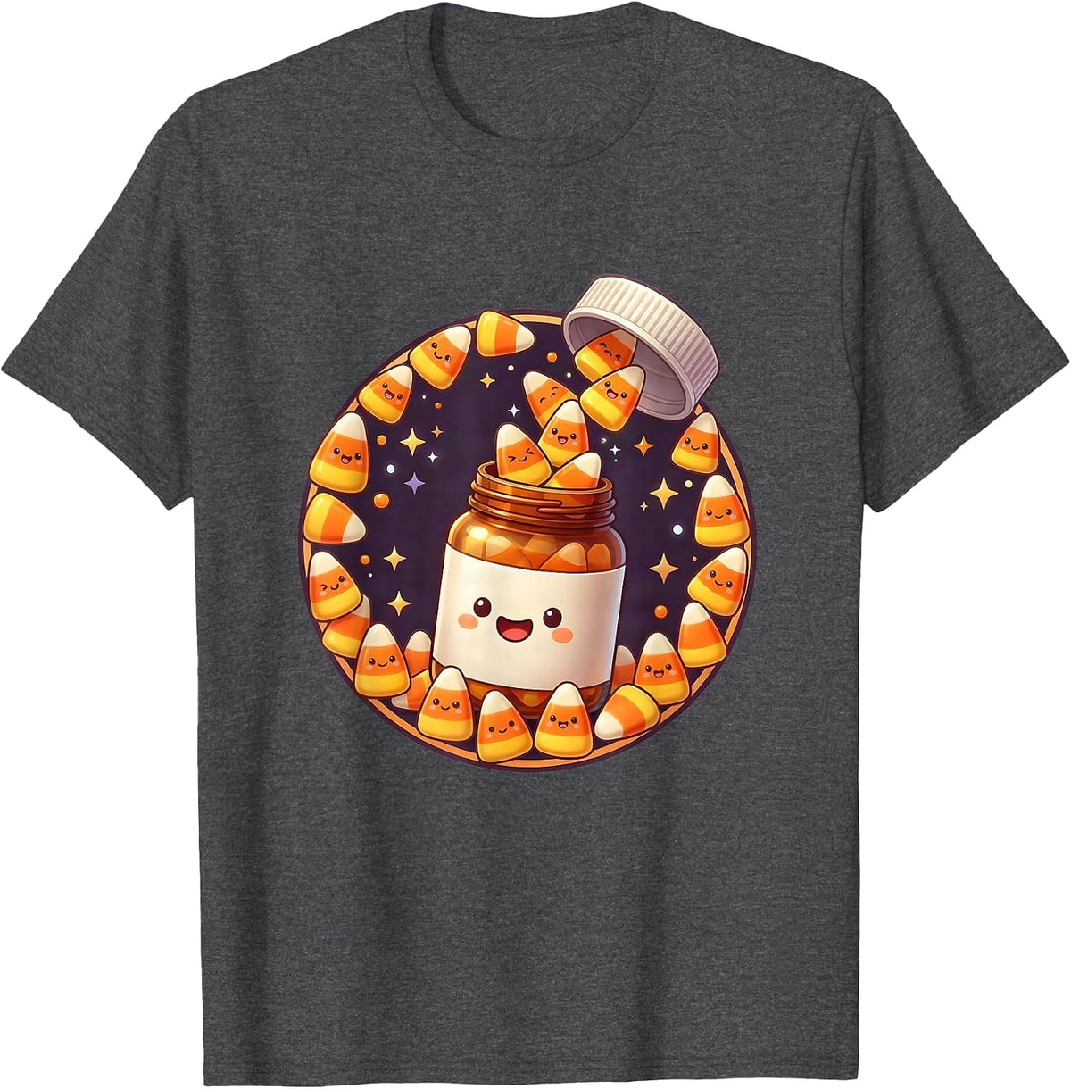 Halloween Candy Corn Prescription Bottle Design T-Shirt - Dark Heather Grey