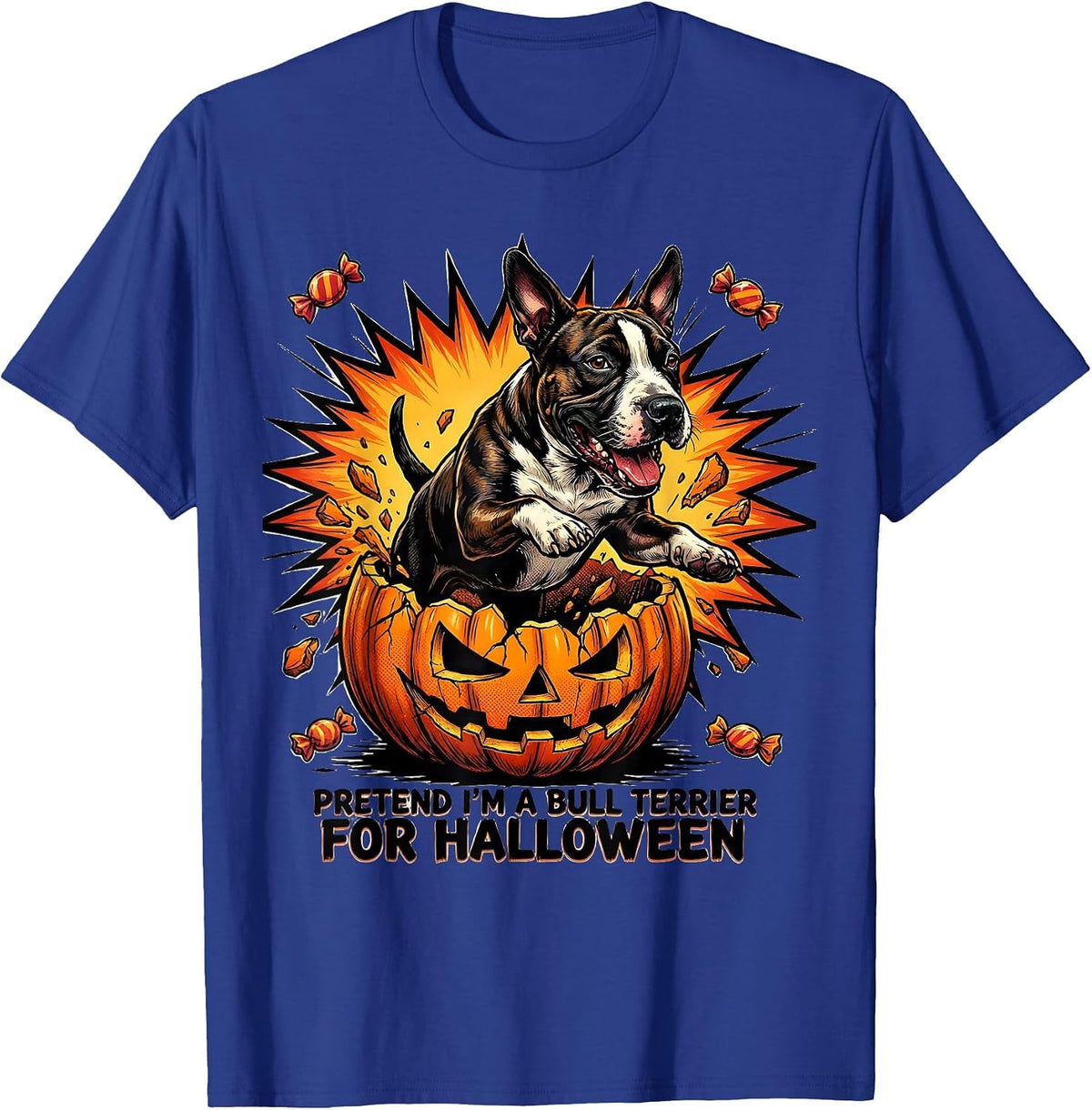 Men's Pretend I'm A Bull Terrier For Halloween Funny T-Shirt - Royal Blue