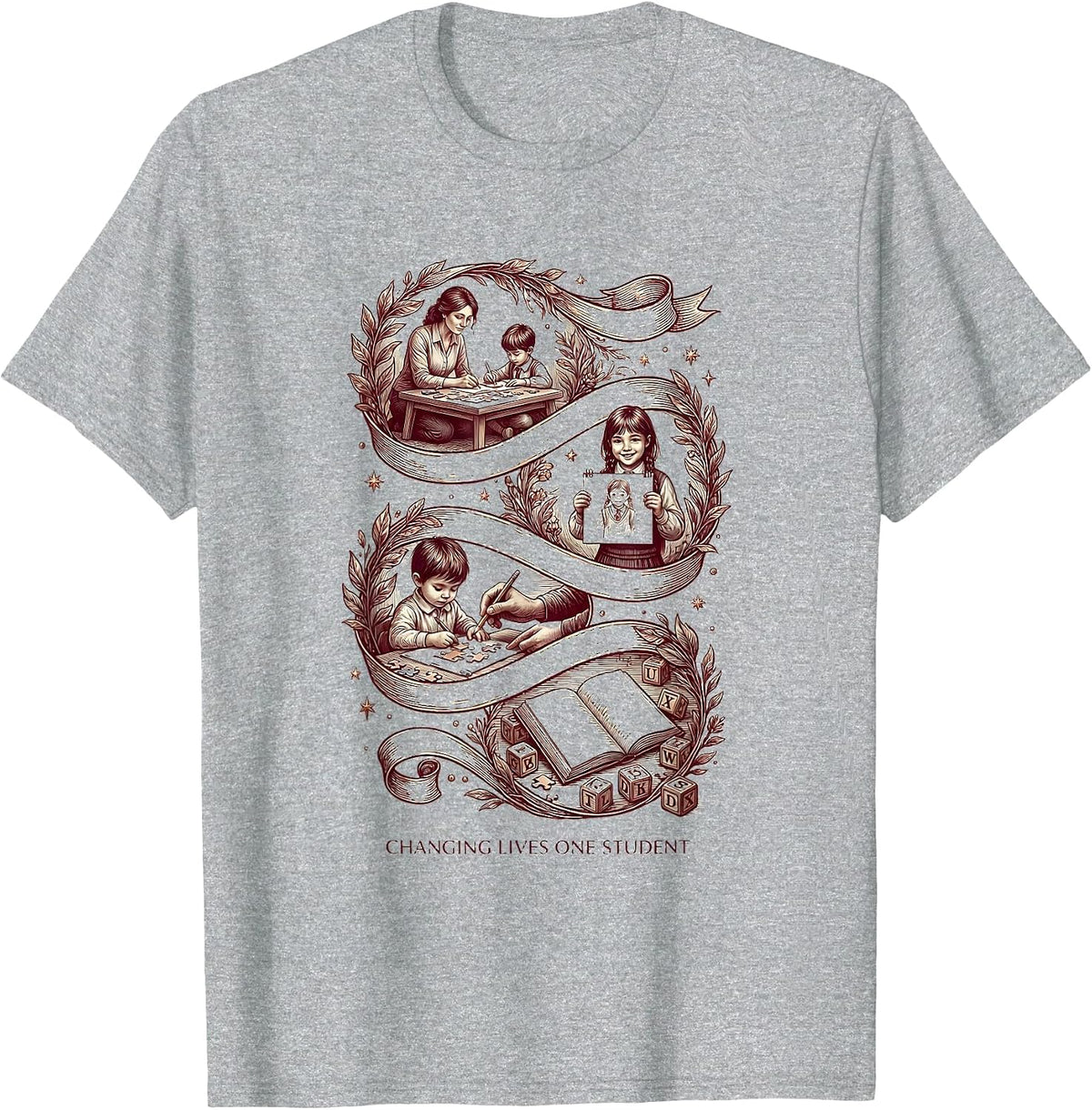 Men's Changing Lives One Student Special Education Teacher T-Shirt - Heather Grey