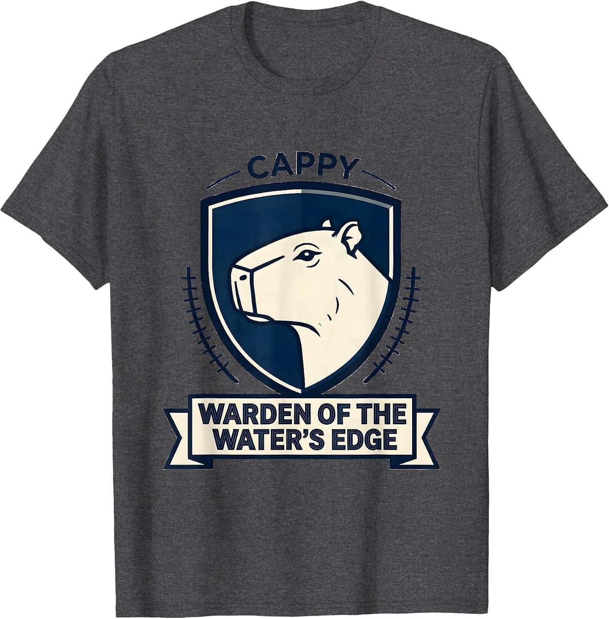 Cappy Warden of the Water's Edge Funny Capybara Meme Humor T-Shirt - Dark Heather Grey