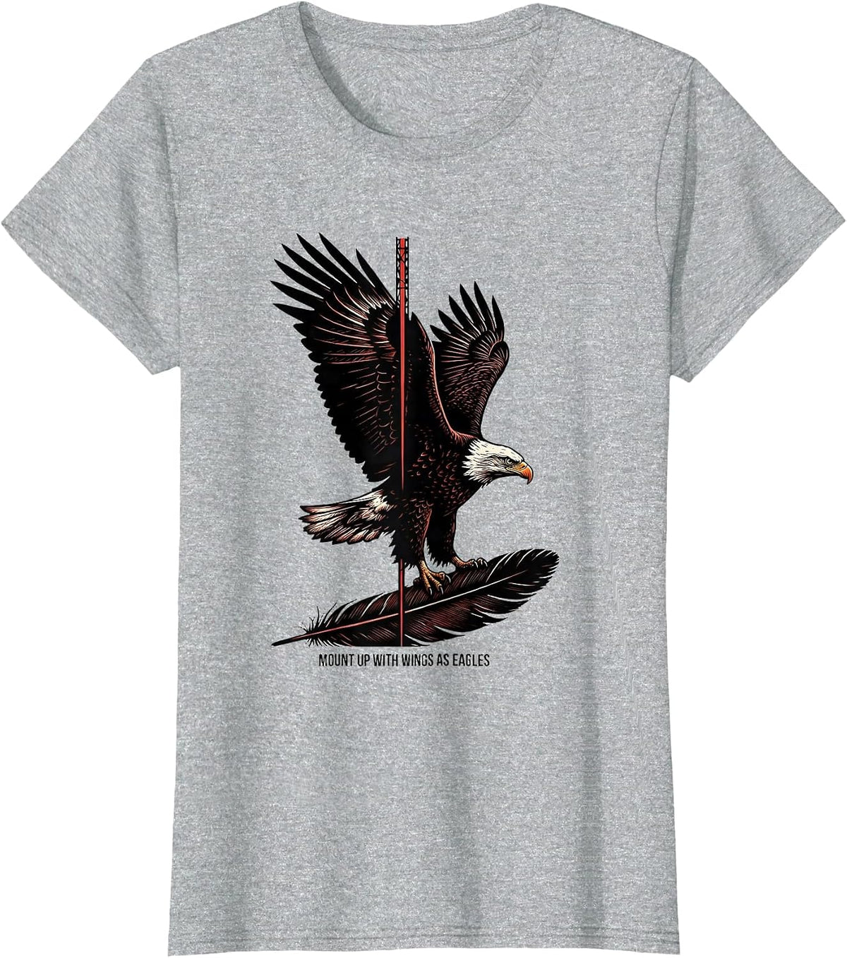 Mount Up With Wings As Eagles Stencil Graphic Eagle Pride T-Shirt - Heather Grey