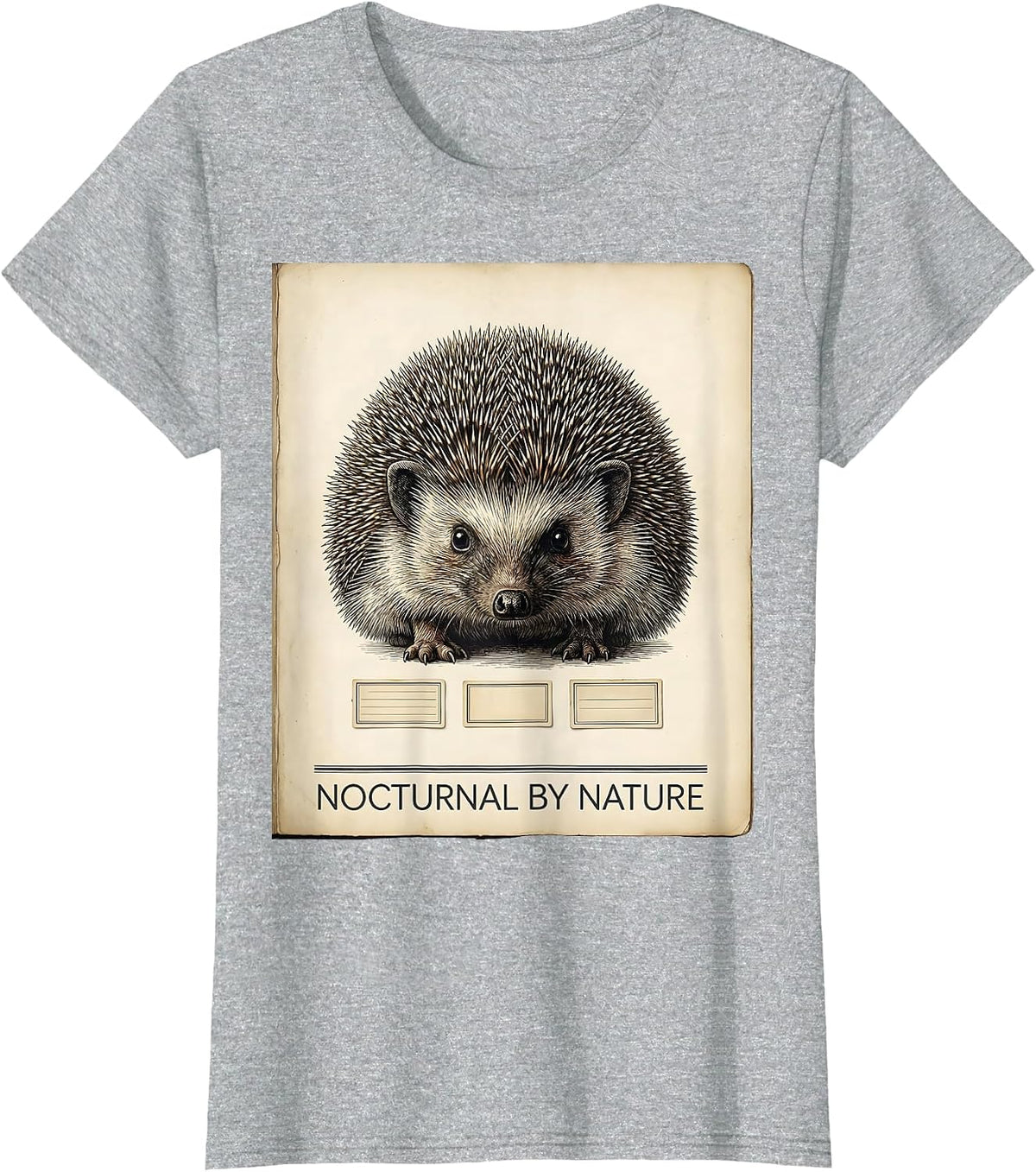 Women's Nocturnal By Nature Botanical Hedgehog Lover Quirky Humor T-Shirt - Heather Grey