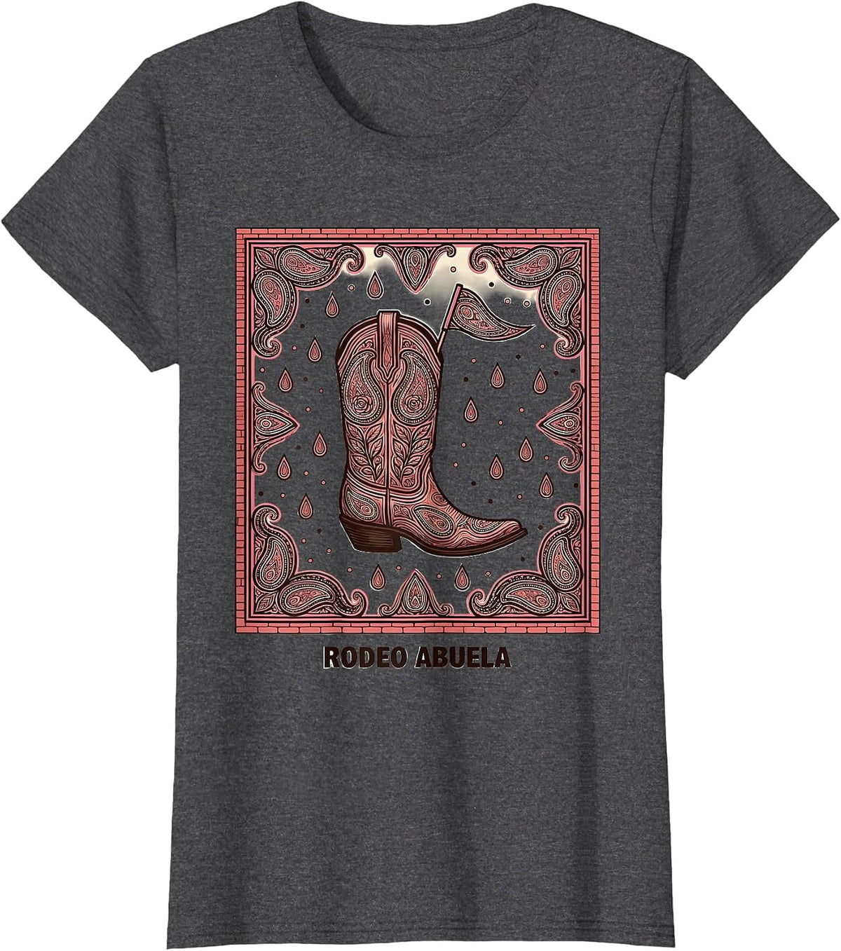 Women's Rodeo Abuela Bandana Paisley Cowgirl Birthday Party Family T-Shirt - Dark Heather Grey