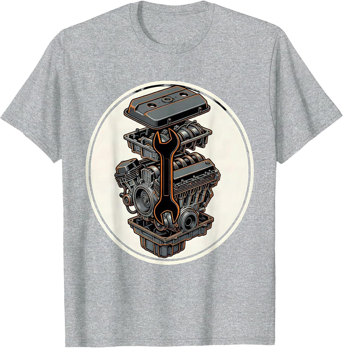 Men's Cracked Knuckles Over Engine Bay Mechanic Graphic T-Shirt - Heather Grey