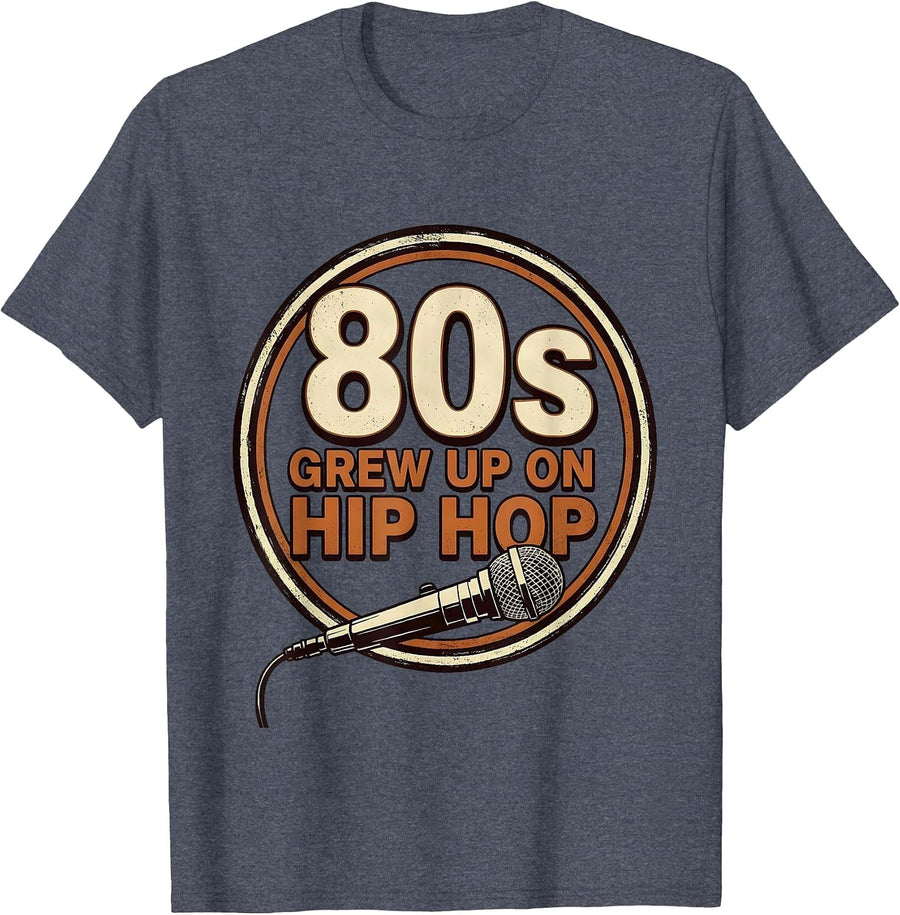 Grew Up On 80s Hip Hop Vintage Retro Music Fan Nostalgia T-Shirt - Heather Blue