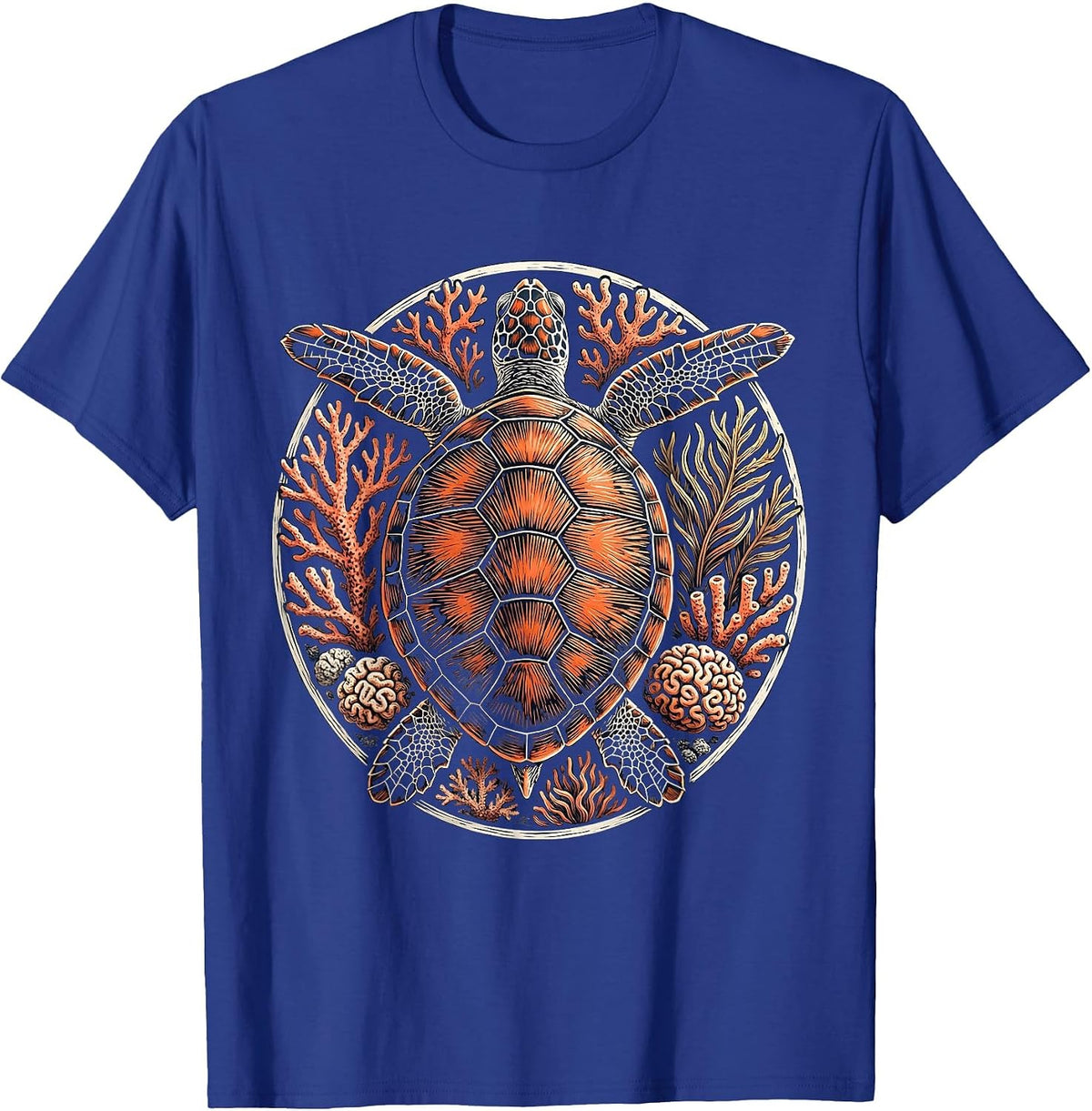 Hawaiian Sea Turtle Coral Reef Graphic T-Shirt - Royal Blue