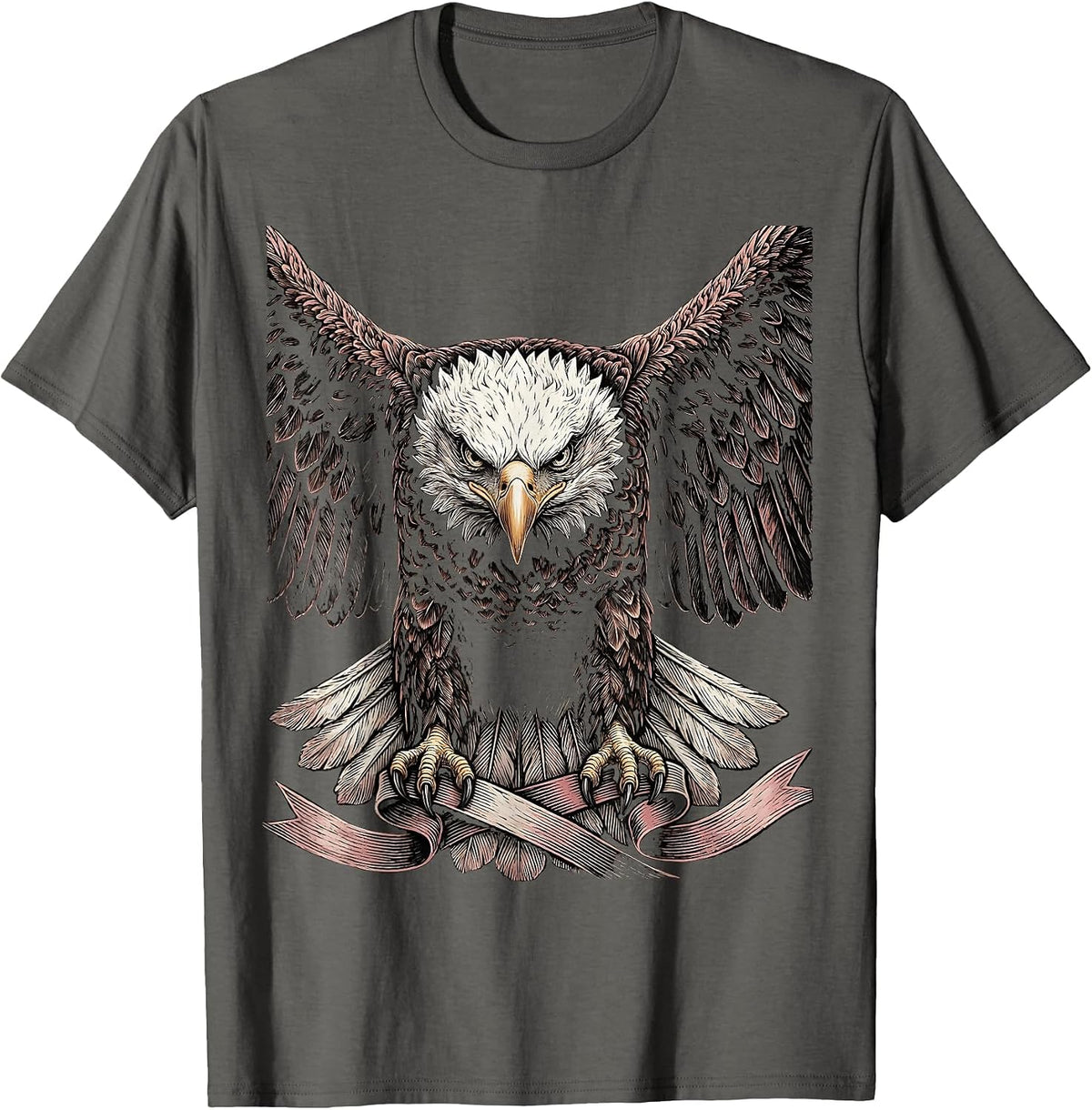 Men's Bald Eagle Pink Ribbon Breast Cancer Awareness T-Shirt - Asphalt Grey
