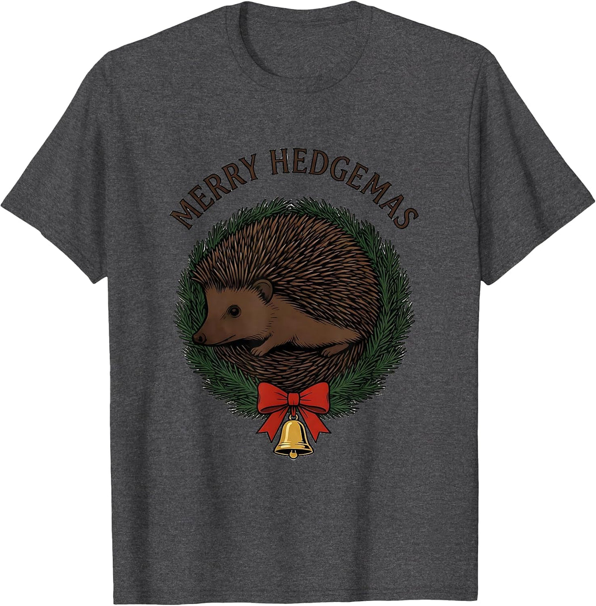 Merry Hedgemas Cute Hedgehog Christmas Wreath Novelty Gift T-Shirt - Dark Heather Grey