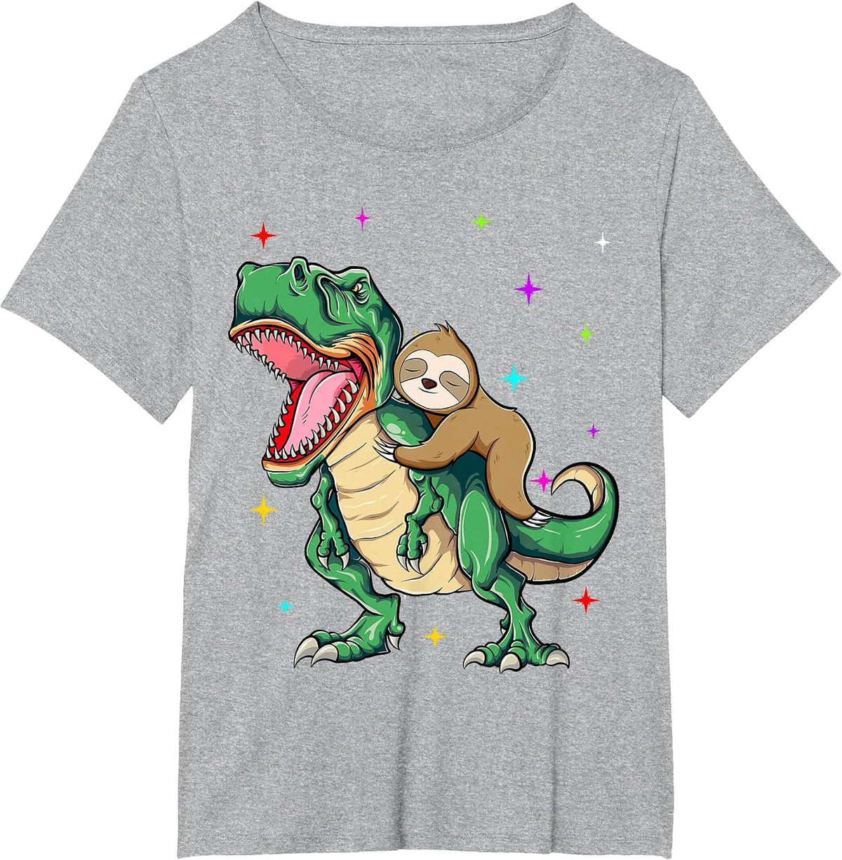 Funny Sloth Riding a T-Rex Dinosaur T-Shirt - Heather Grey