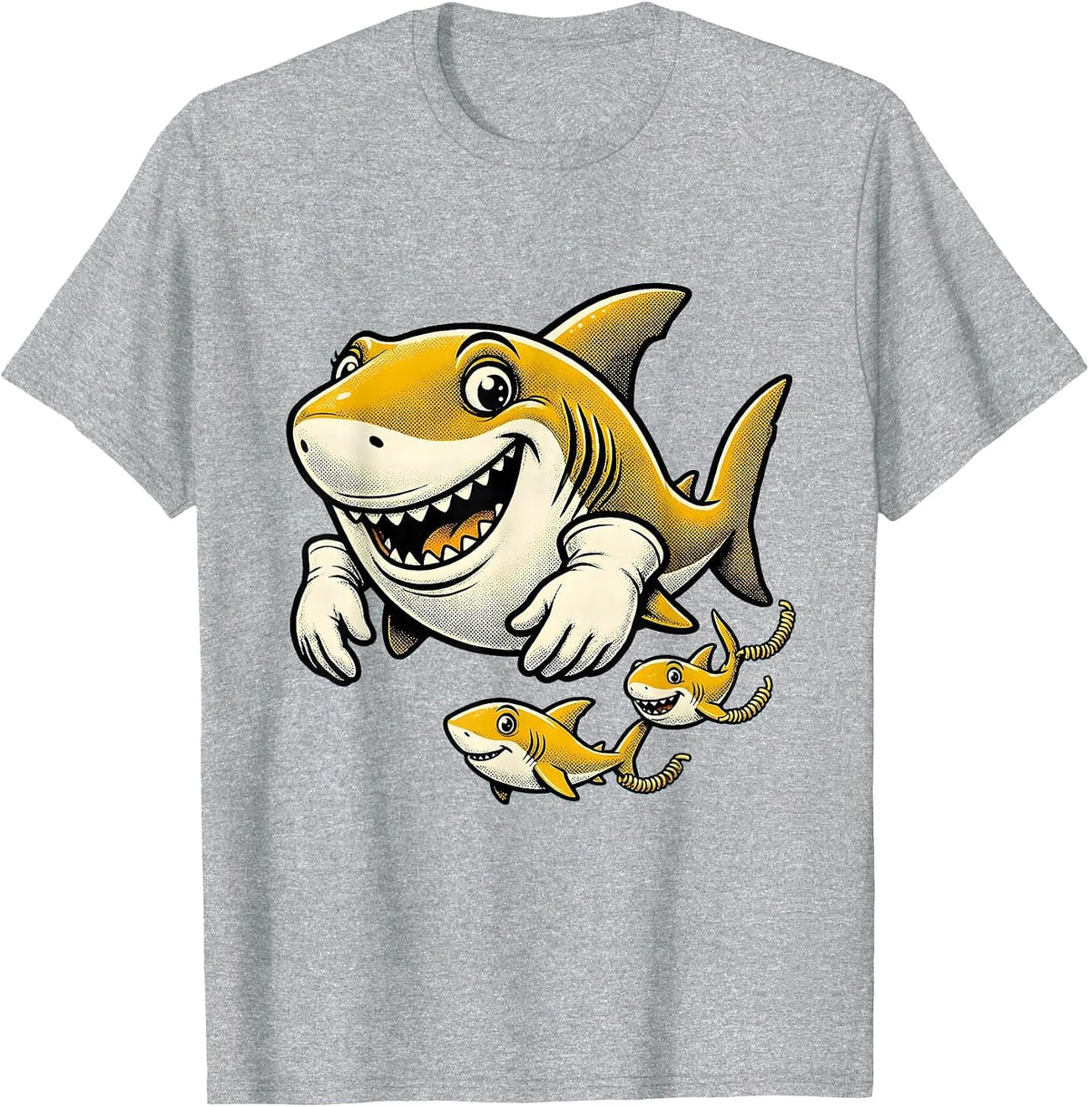 Men's Mama Shark and Pups Swimming in Formation T-Shirt - Heather Grey