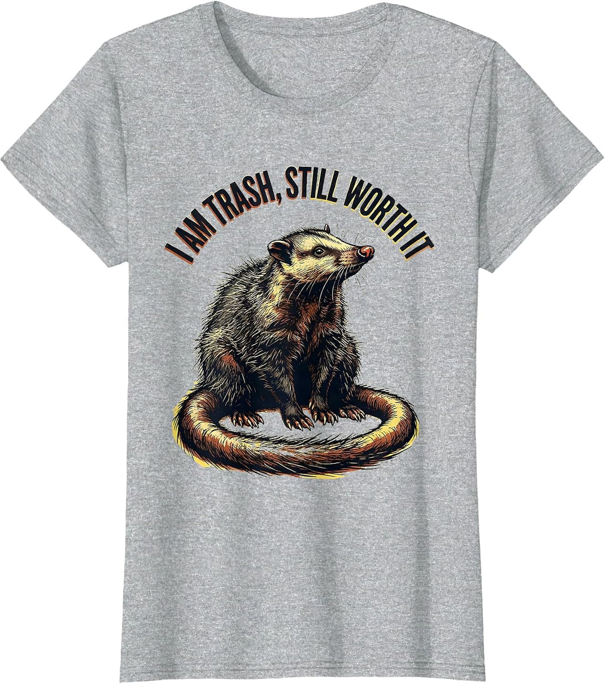 Women's I Am Trash Still Worth It Funny Opossum Meme Animal Lover T-Shirt - Heather Grey