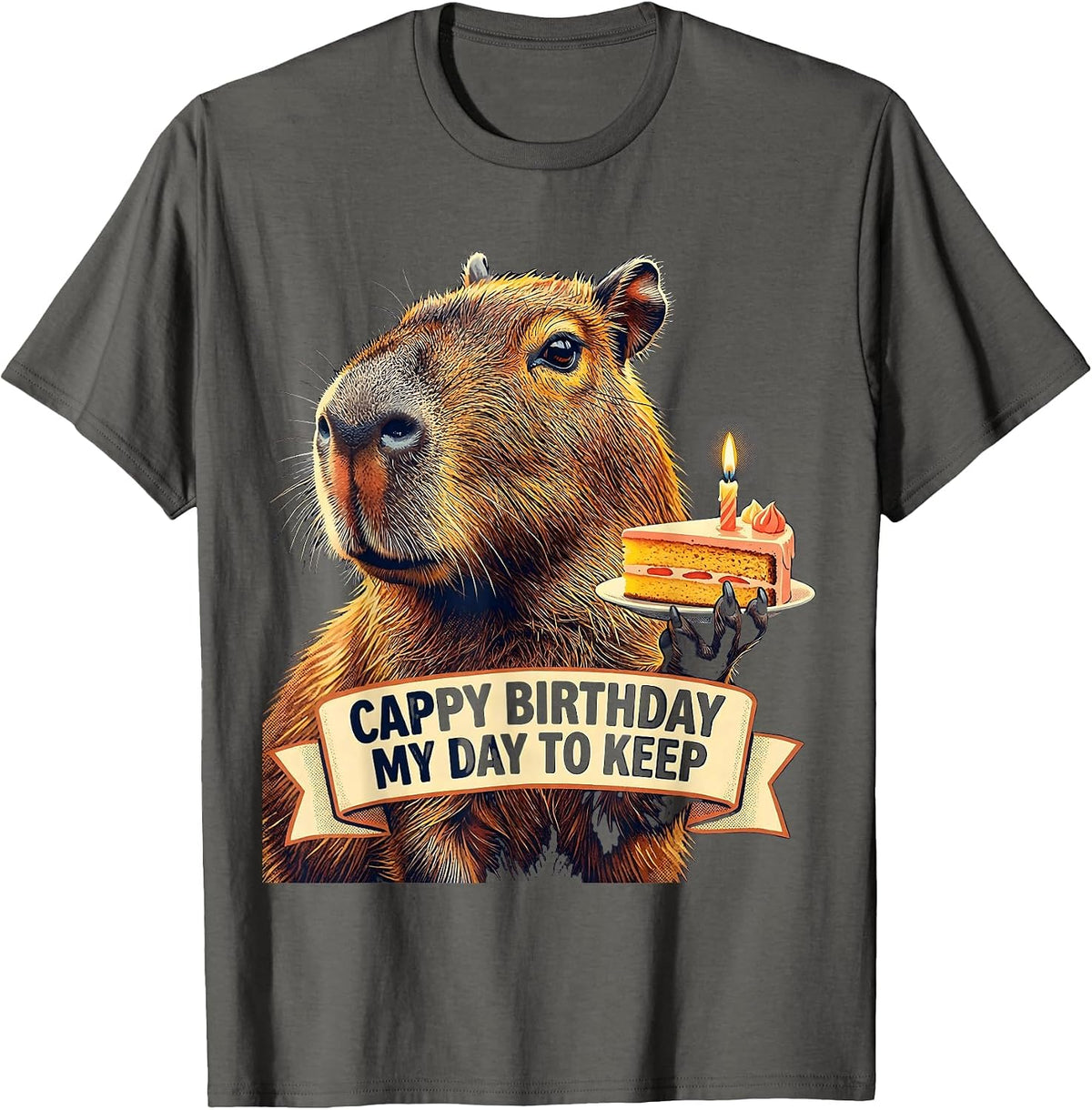 Cappy Birthday My Day To Keep Kawaii Capybara Kids Party T-Shirt - Asphalt Grey