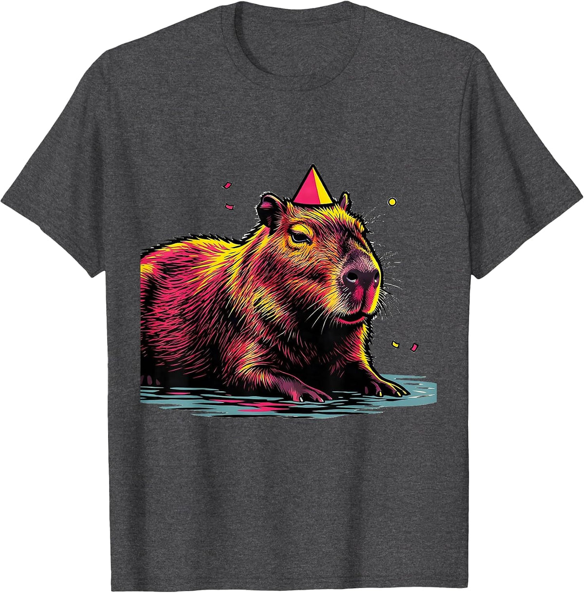 Men's Low Capybara Pop Art Birthday Novelty Gift T-Shirt - Dark Heather Grey