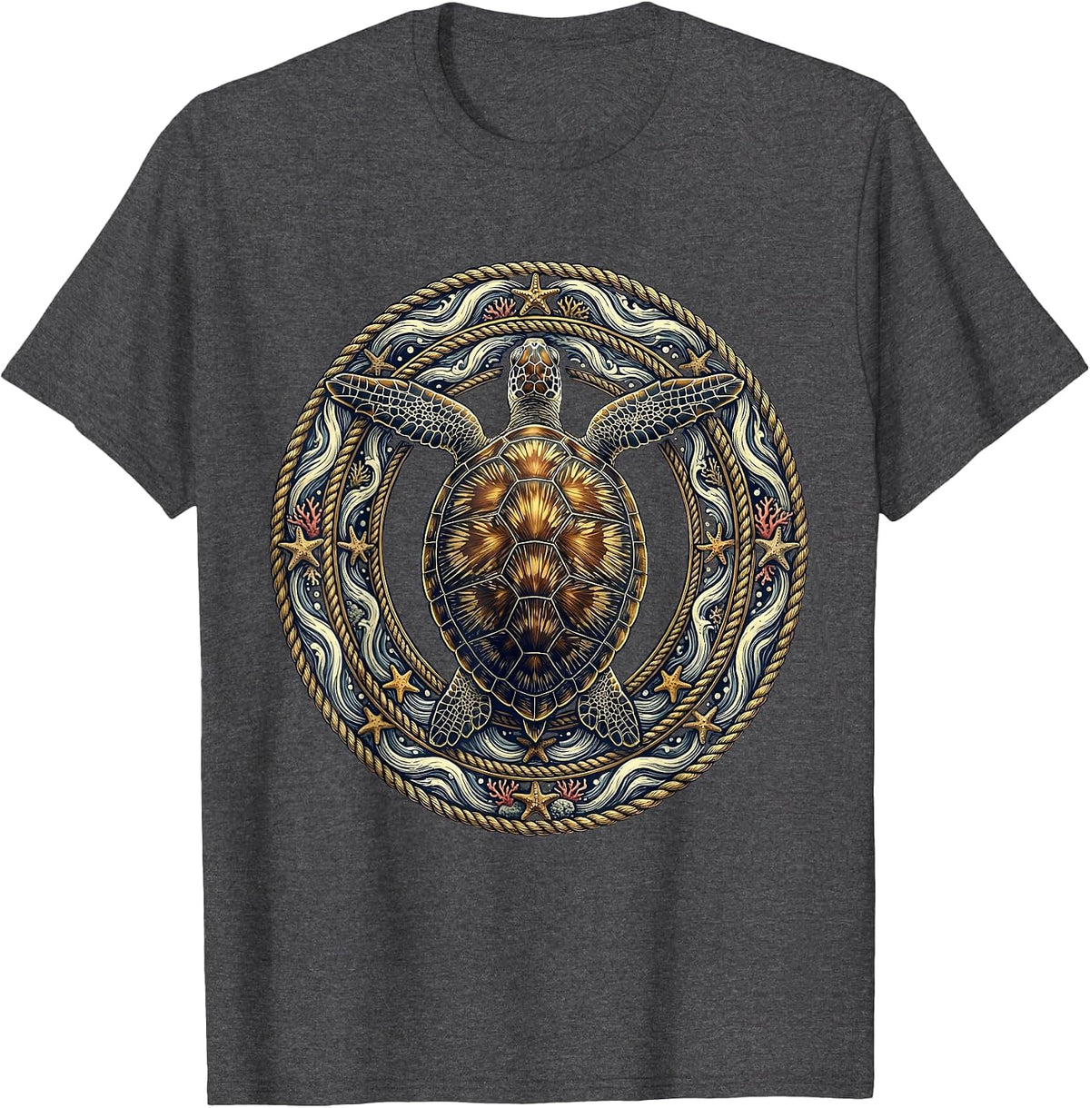 Men's Georgia Sea Turtle Atlantic Coastal Waters Illustration T-Shirt - Dark Heather Grey