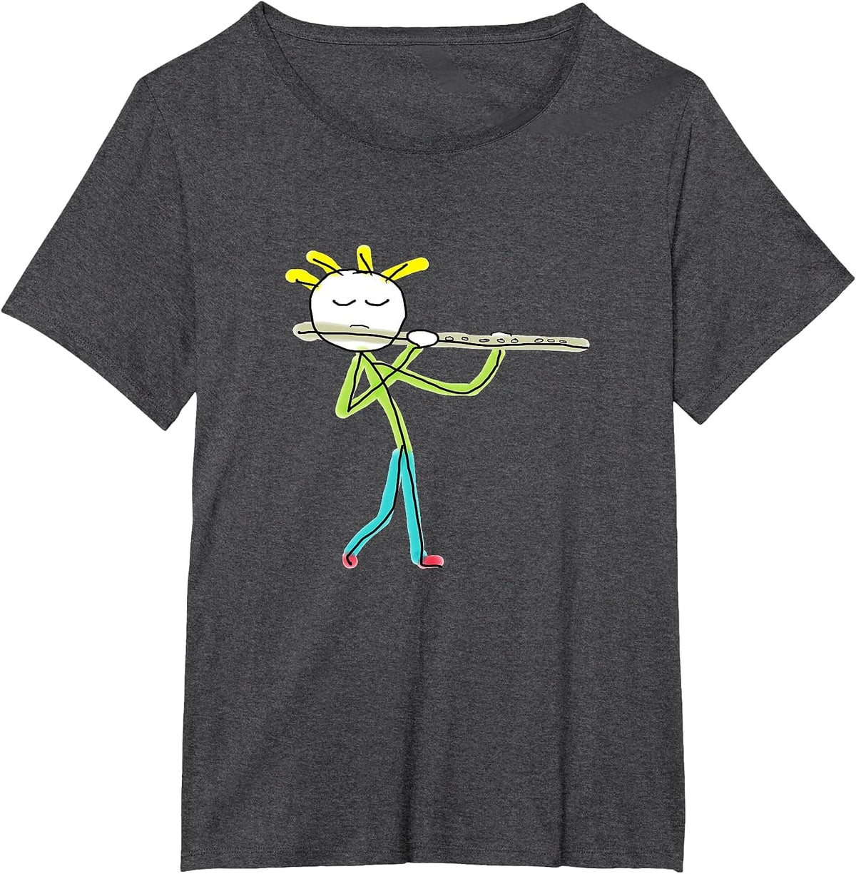 Flute Playing Flautist T-Shirt - Dark Heather Grey