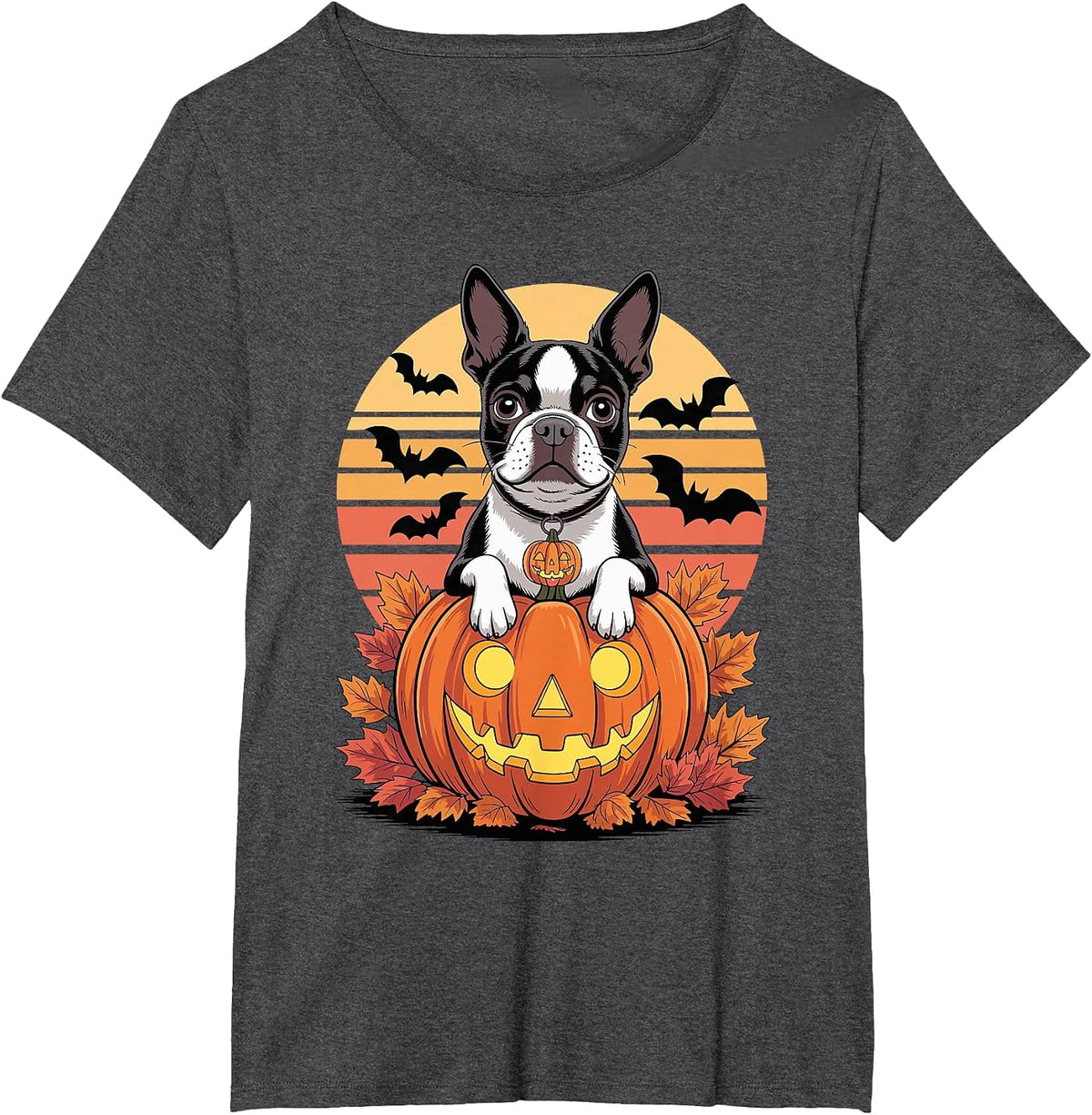 Halloween Retro Boston Terrier T-Shirt - Dark Heather Grey