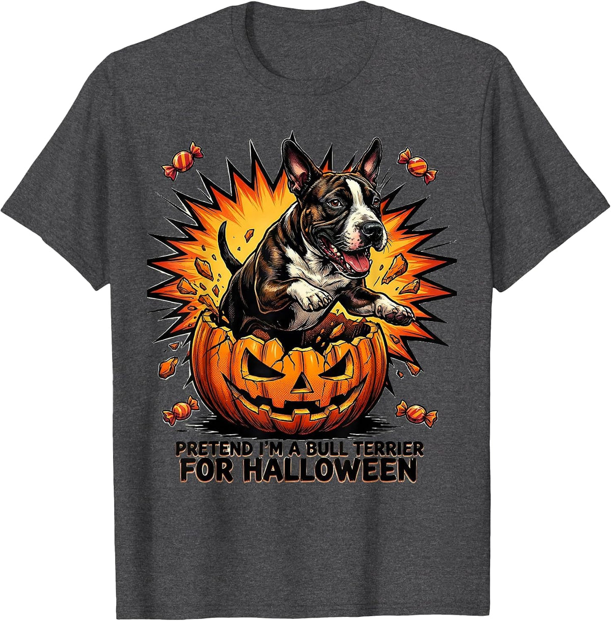 Men's Pretend I'm A Bull Terrier For Halloween Funny T-Shirt - Dark Heather Grey