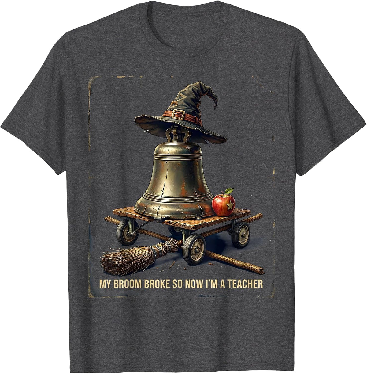 Men's My Broom Broke So Now I'm A Teacher Vintage Halloween T-Shirt - Dark Heather Grey