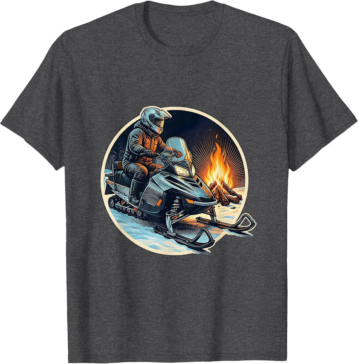 Sealed Badge Helmeted Snowmobile Rider Winter Humor T-Shirt - Dark Heather Grey