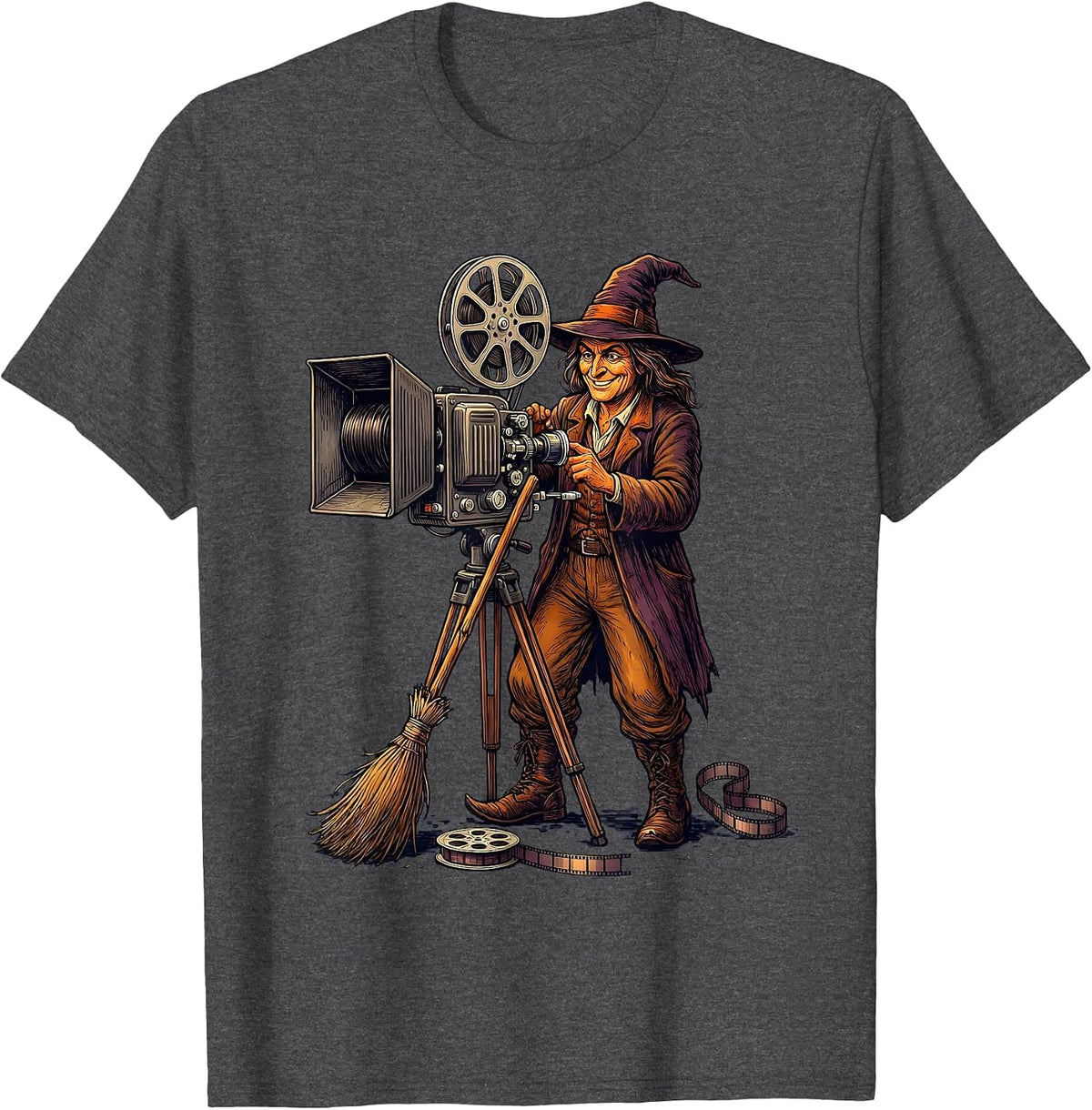 Witch Projectionist Halloween Occupation Humor T-Shirt - Dark Heather Grey