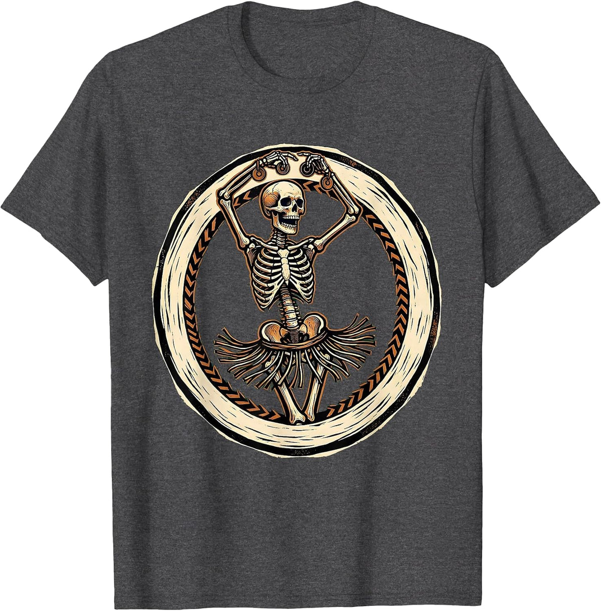 Men's Belly Dancing Skeleton Finger Cymbals Art T-Shirt - Dark Heather Grey